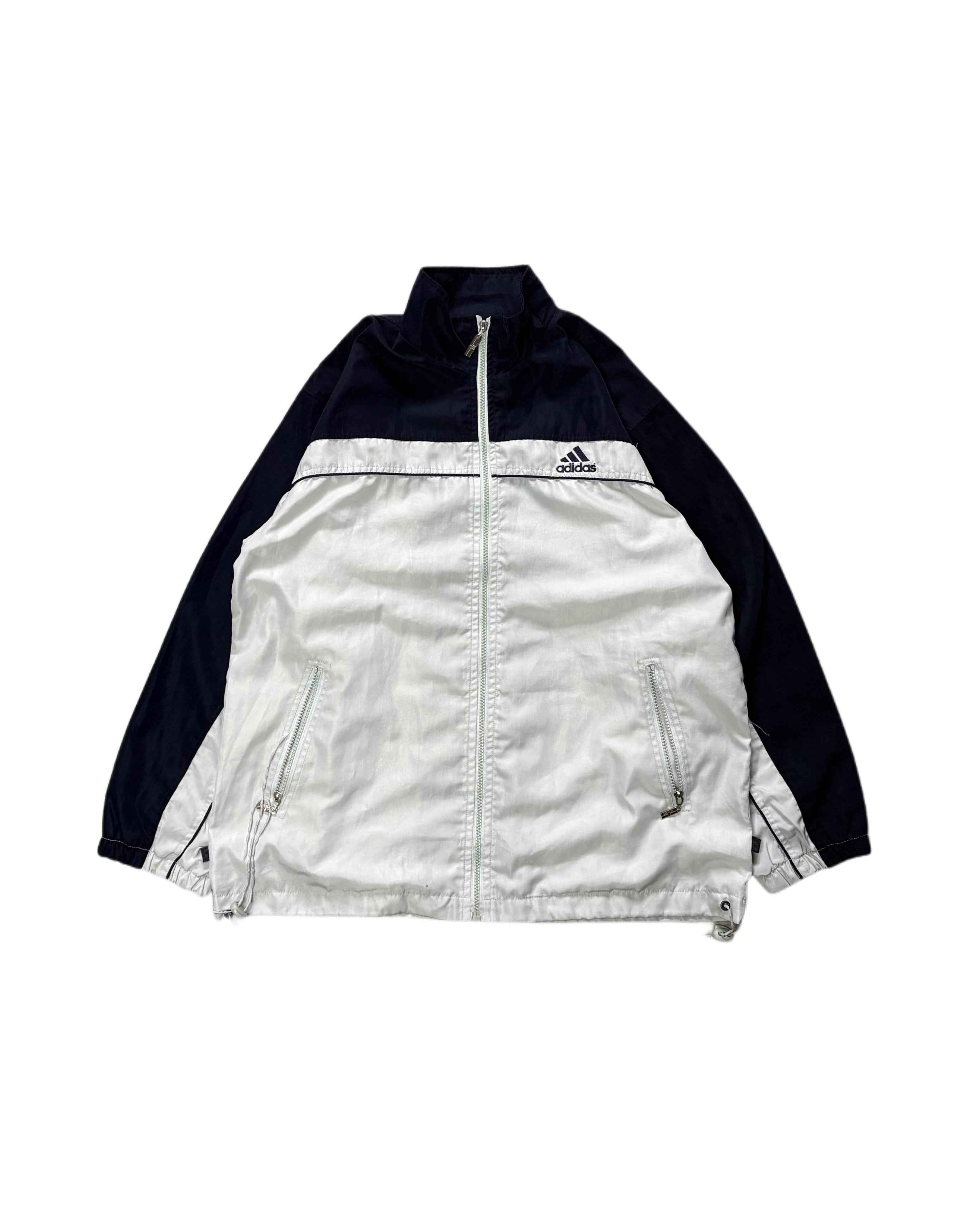 Vintage Adidas Windbreaker Jacket Grey - Black (M) - Gods Thrift Athens