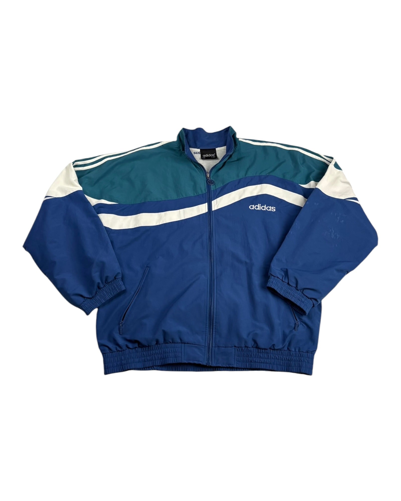 Vintage Late 80s Adidas Track Jacket | Navy / Petrol / White | Size D6 / L