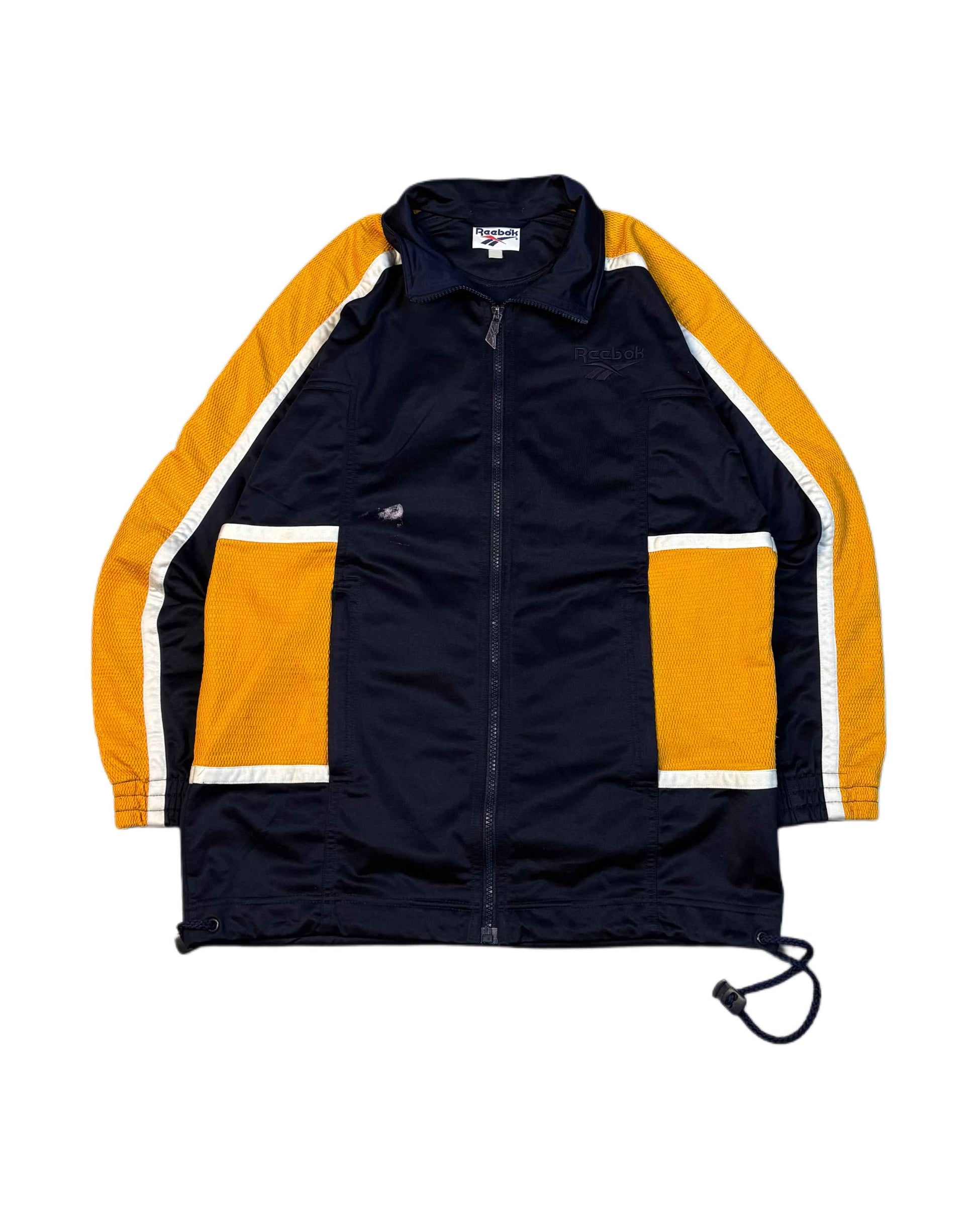 Vintage Reebok Jacket Navy Blue - Yellow (M) - Gods Thrift Athens