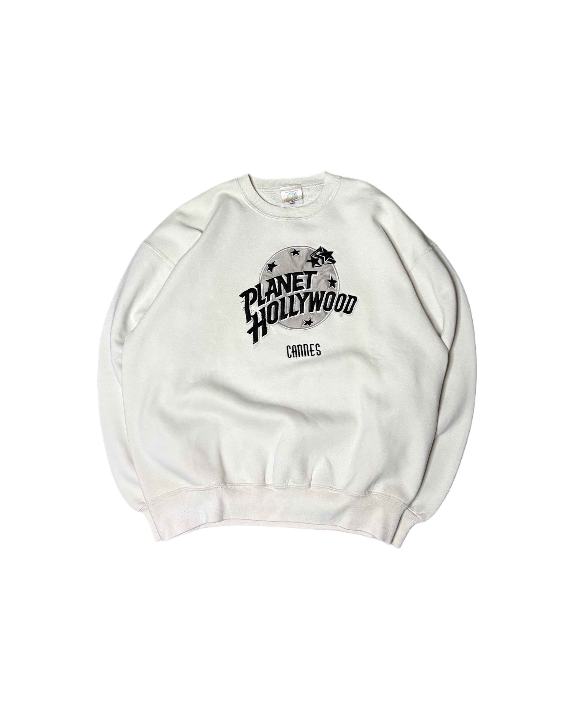 Vintage 1991 Planet Hollywood Cannes Crewneck White (L) - Gods Thrift Athens