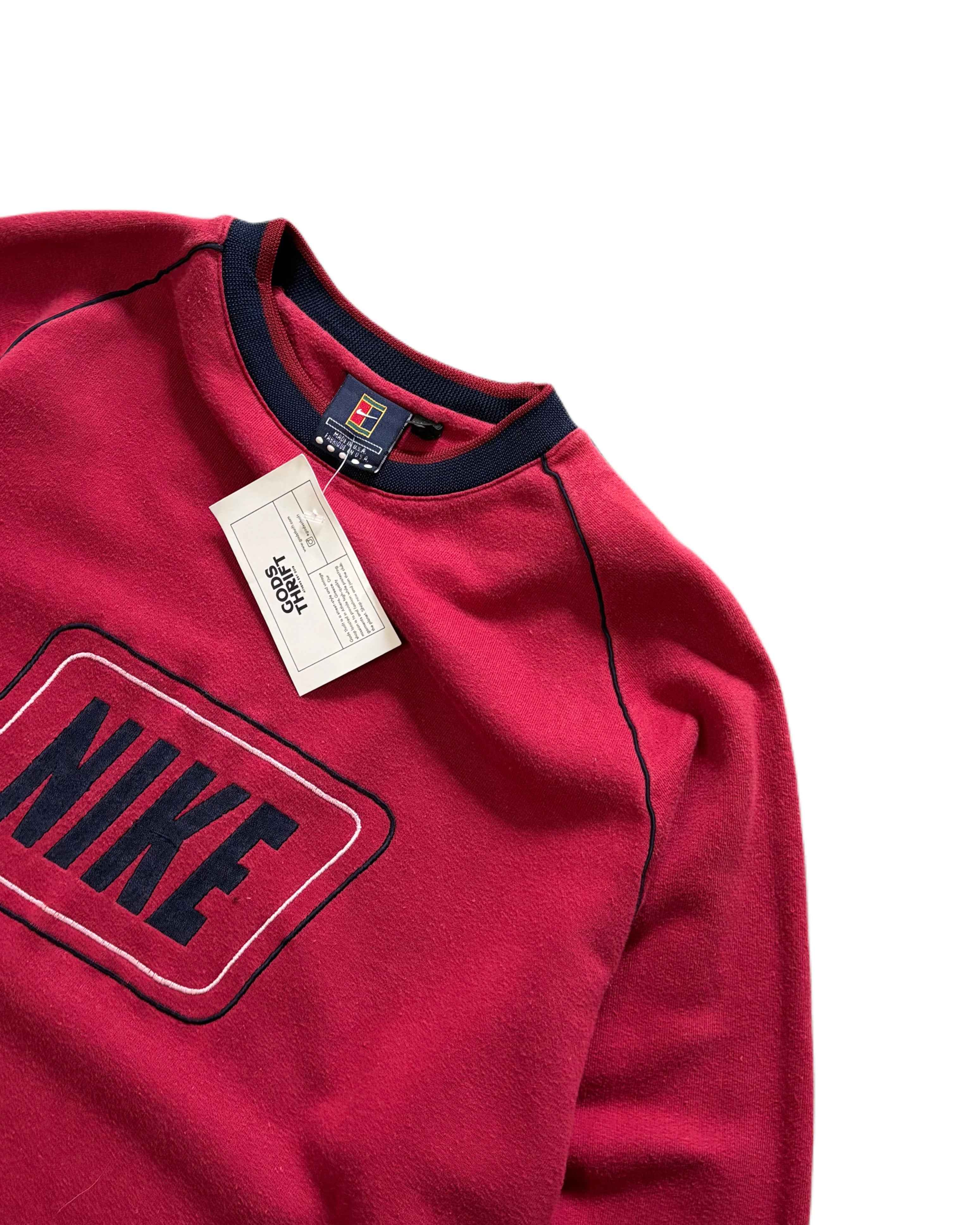 Vintage Nike Crewneck "Made in USA" Red (M) - Gods Thrift Athens