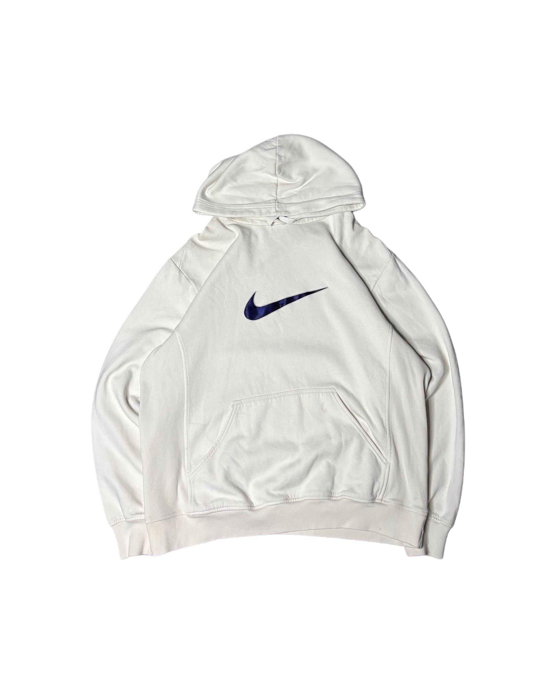 Vintage Nike Center Swoosh Hoodie White (L) - Gods Thrift Athens