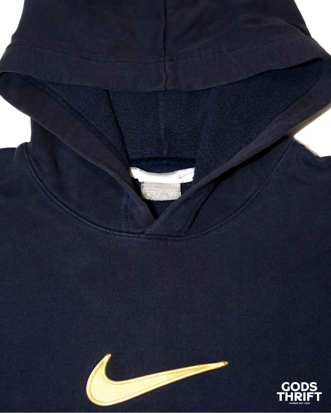 Nike navy center swoosh hoodie (L) - Gods Thrift Athens
