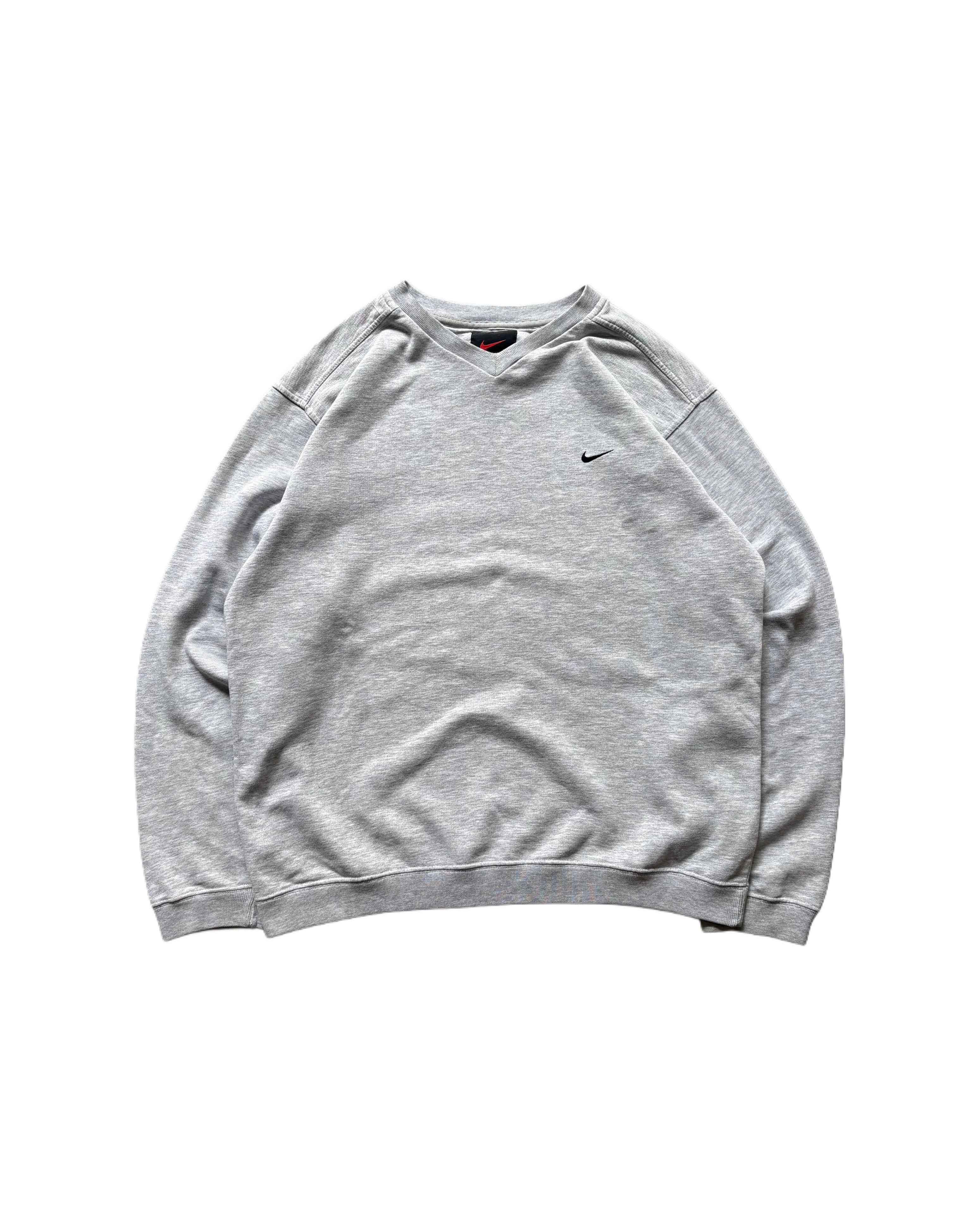 00s Nike V-neck Crewneck Grey (M) - Gods Thrift Athens