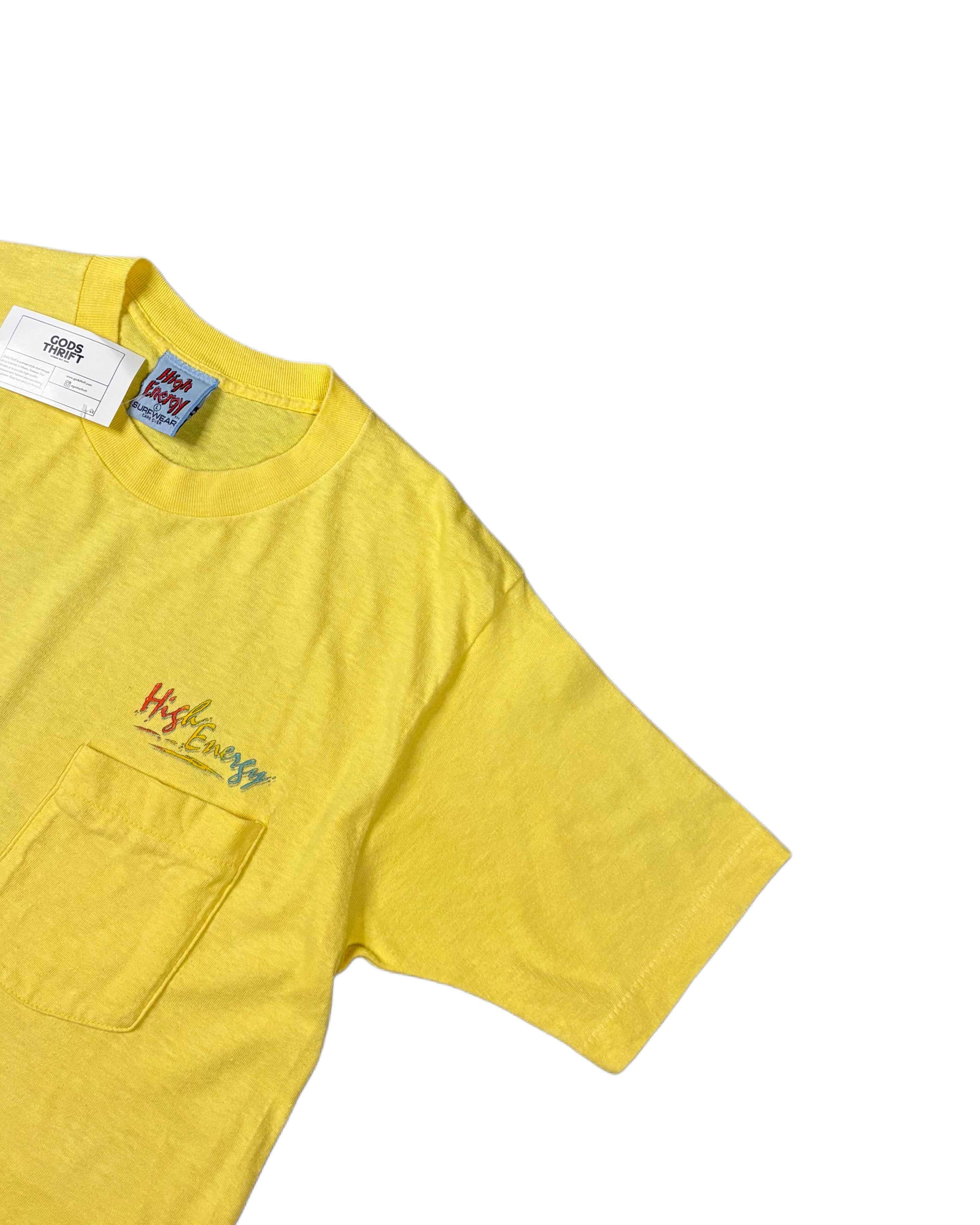 Vintage 90s Surf T-shirt Yellow (L) - Gods Thrift Athens