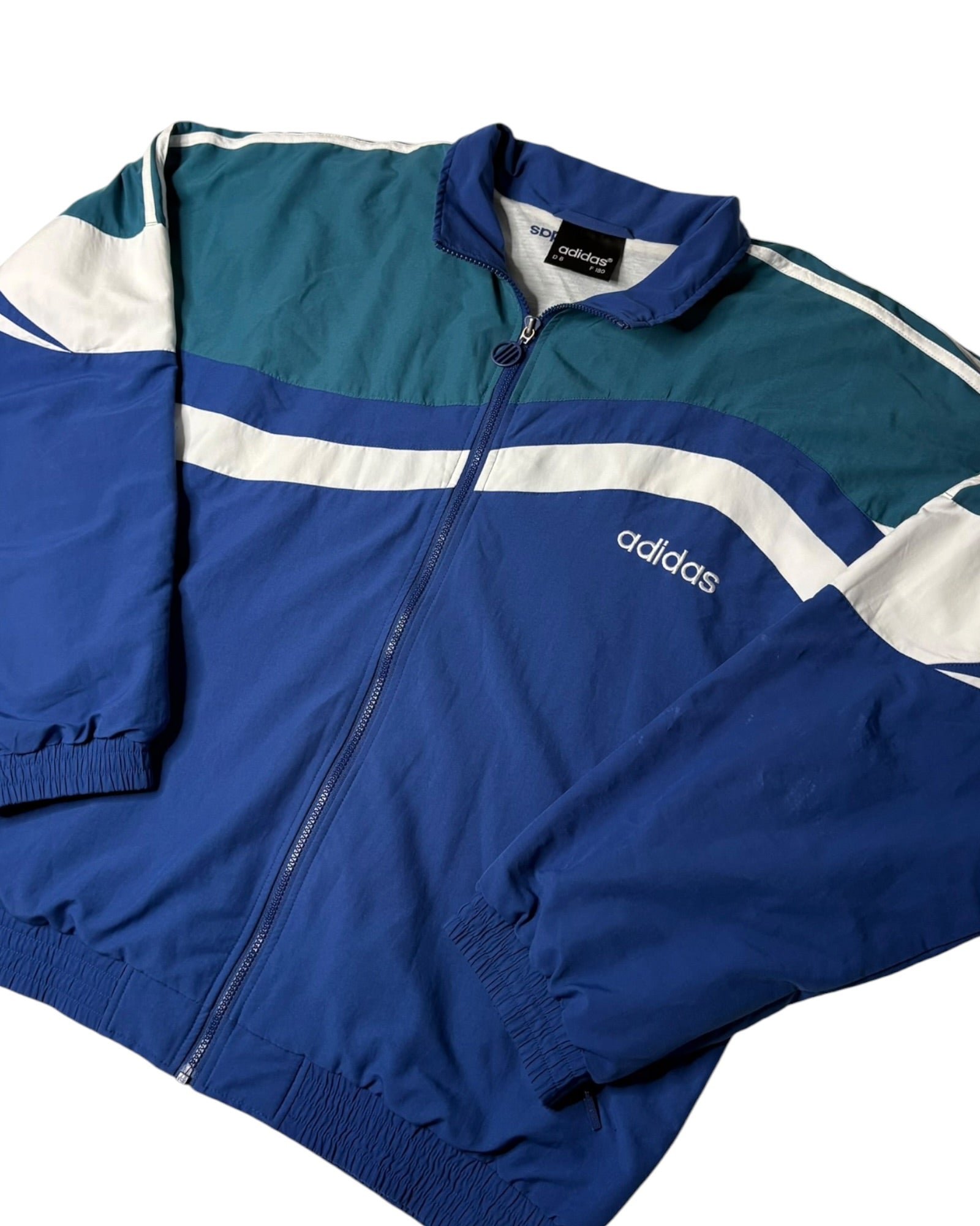 Vintage Late 80s Adidas Track Jacket | Navy / Petrol / White | Size D6 / L