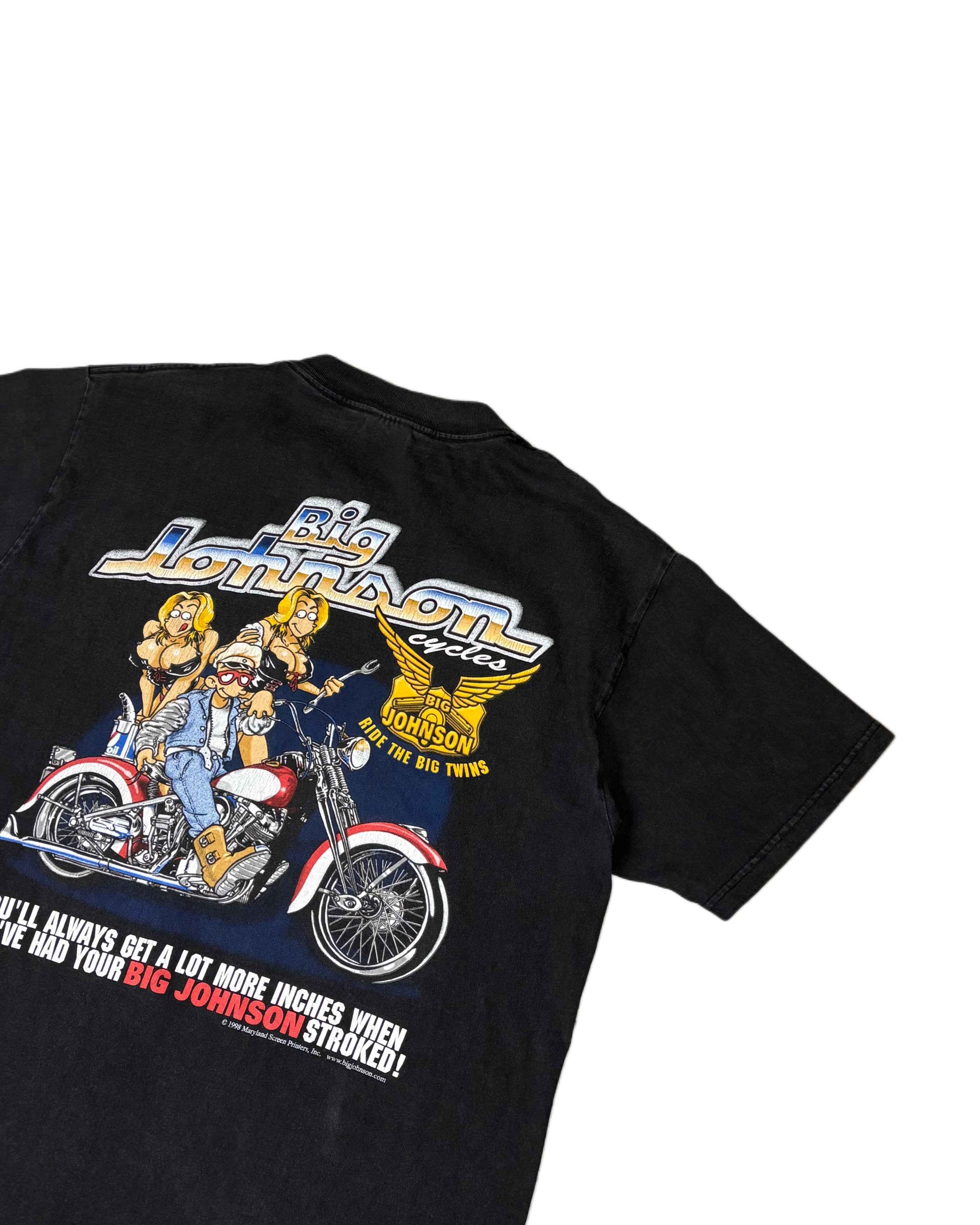 Vintage 1998 "Big Johnson" T-shirt Black (L) - Gods Thrift Athens