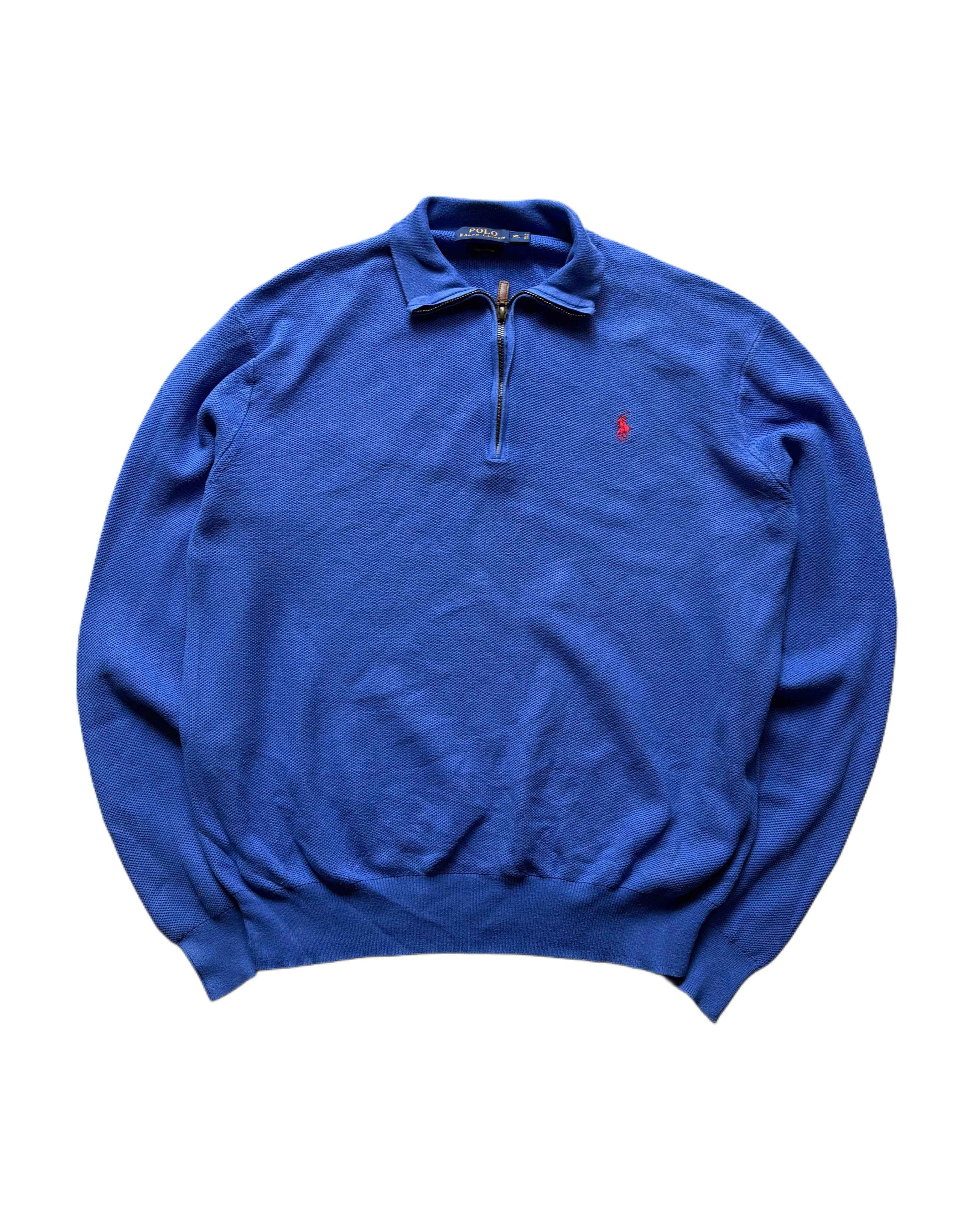 Polo Ralph Lauren 1/4 Zip Sweater Blue (XL) - Gods Thrift Athens