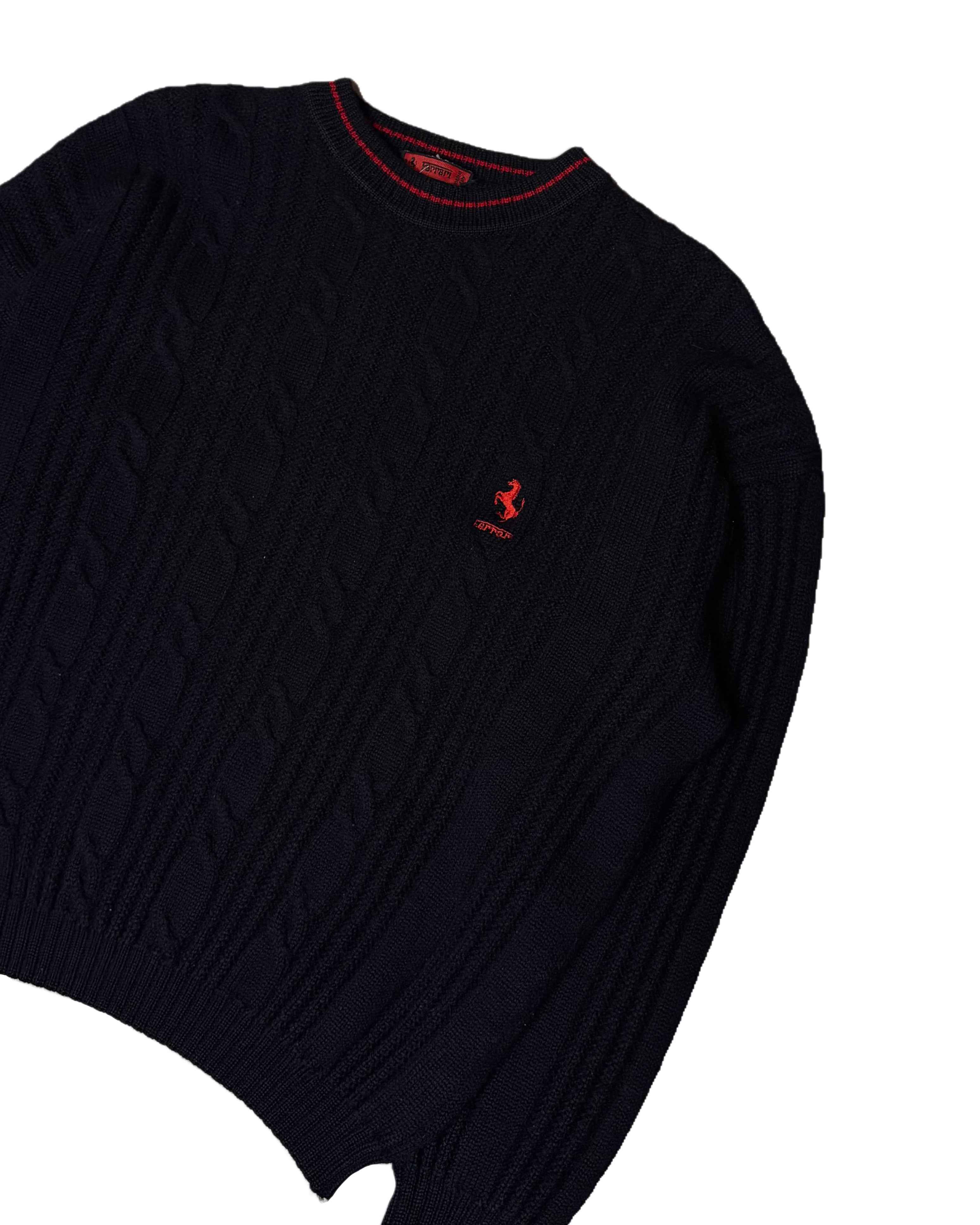Vintage 1990s Ferrari Knit Sweater Black (M) - Gods Thrift Athens