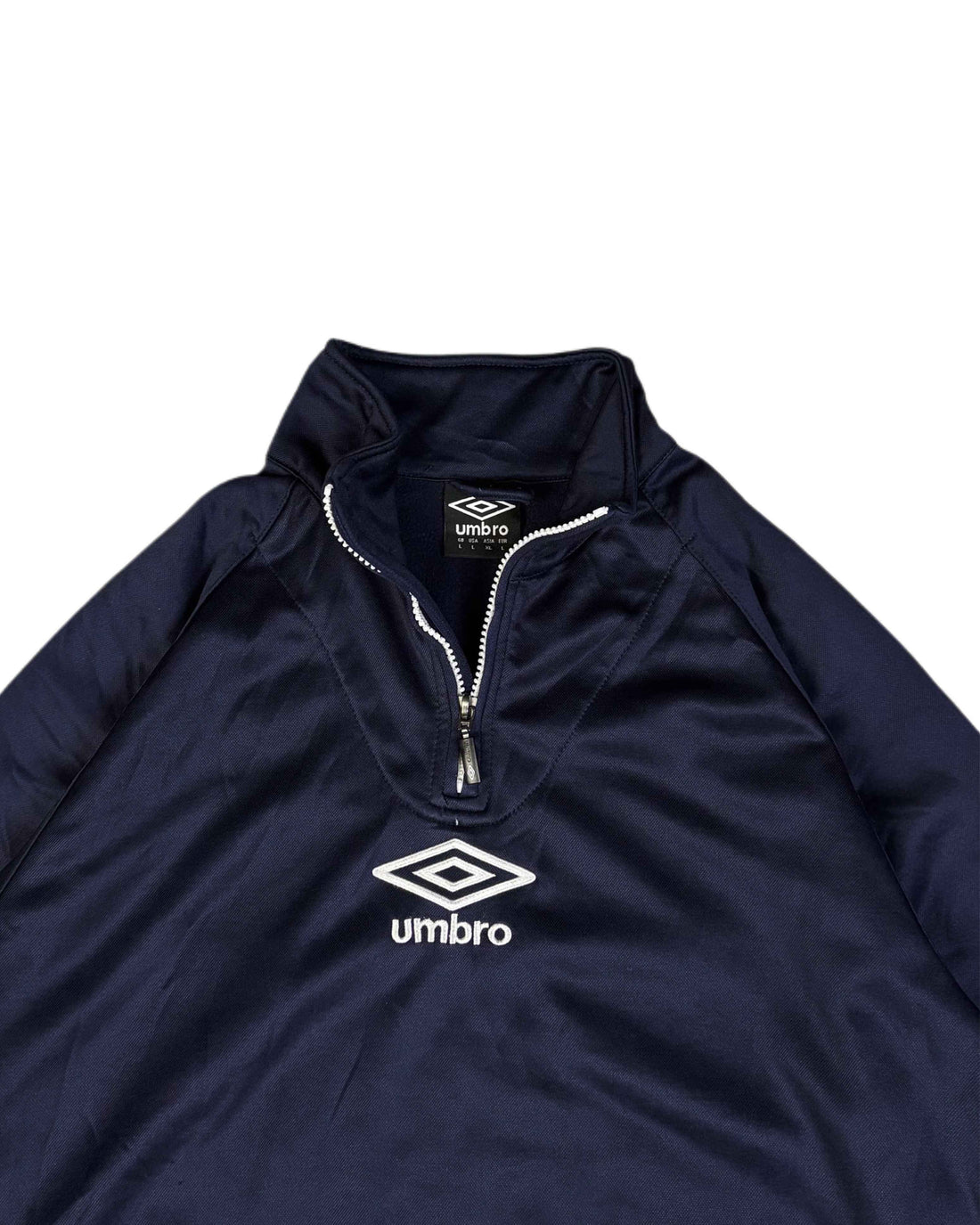 Vintage Umbro 1/4 Zip Track Jacket Navy Blue (L) - Gods Thrift Athens