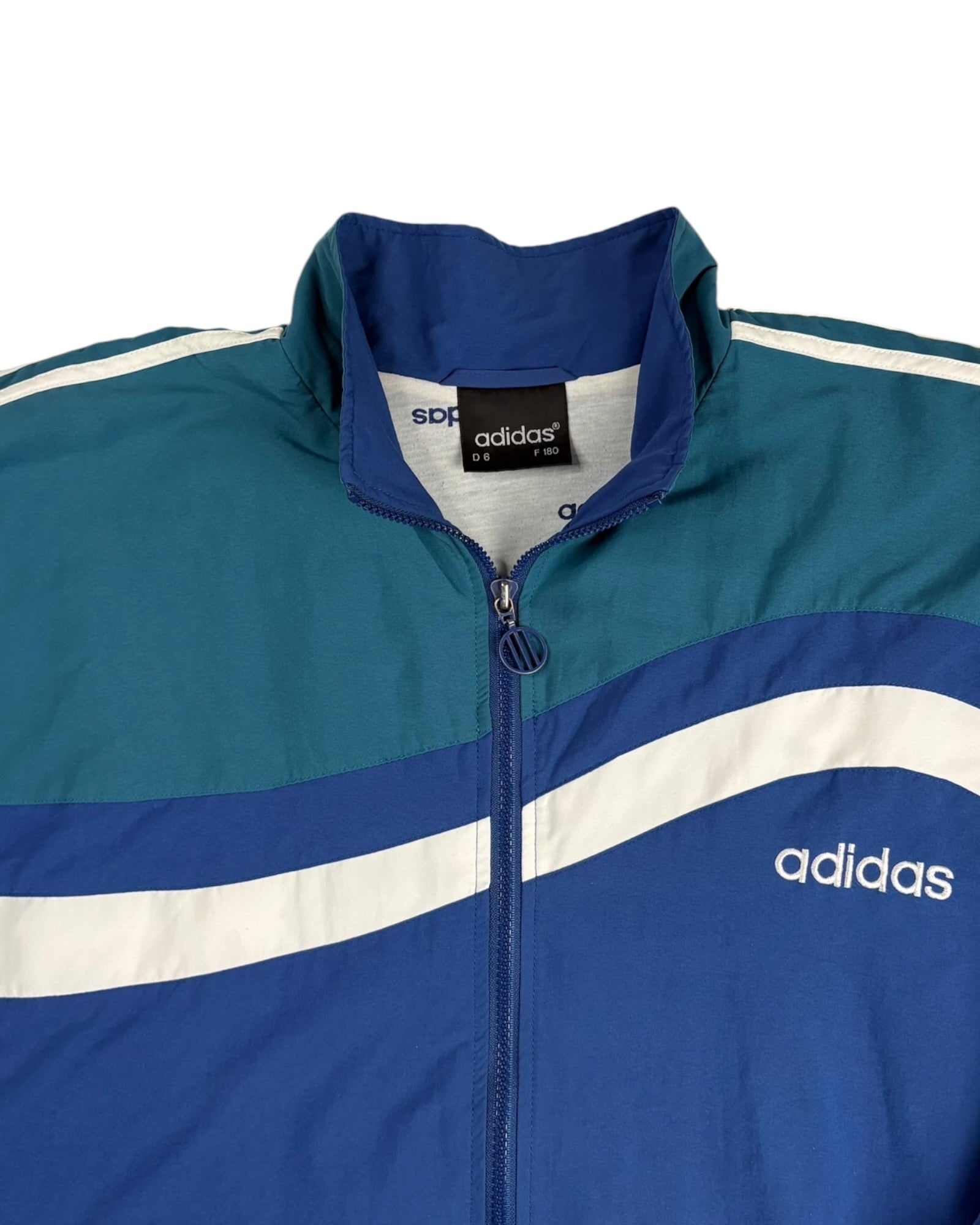 Vintage Late 80s Adidas Track Jacket | Navy / Petrol / White | Size D6 / L