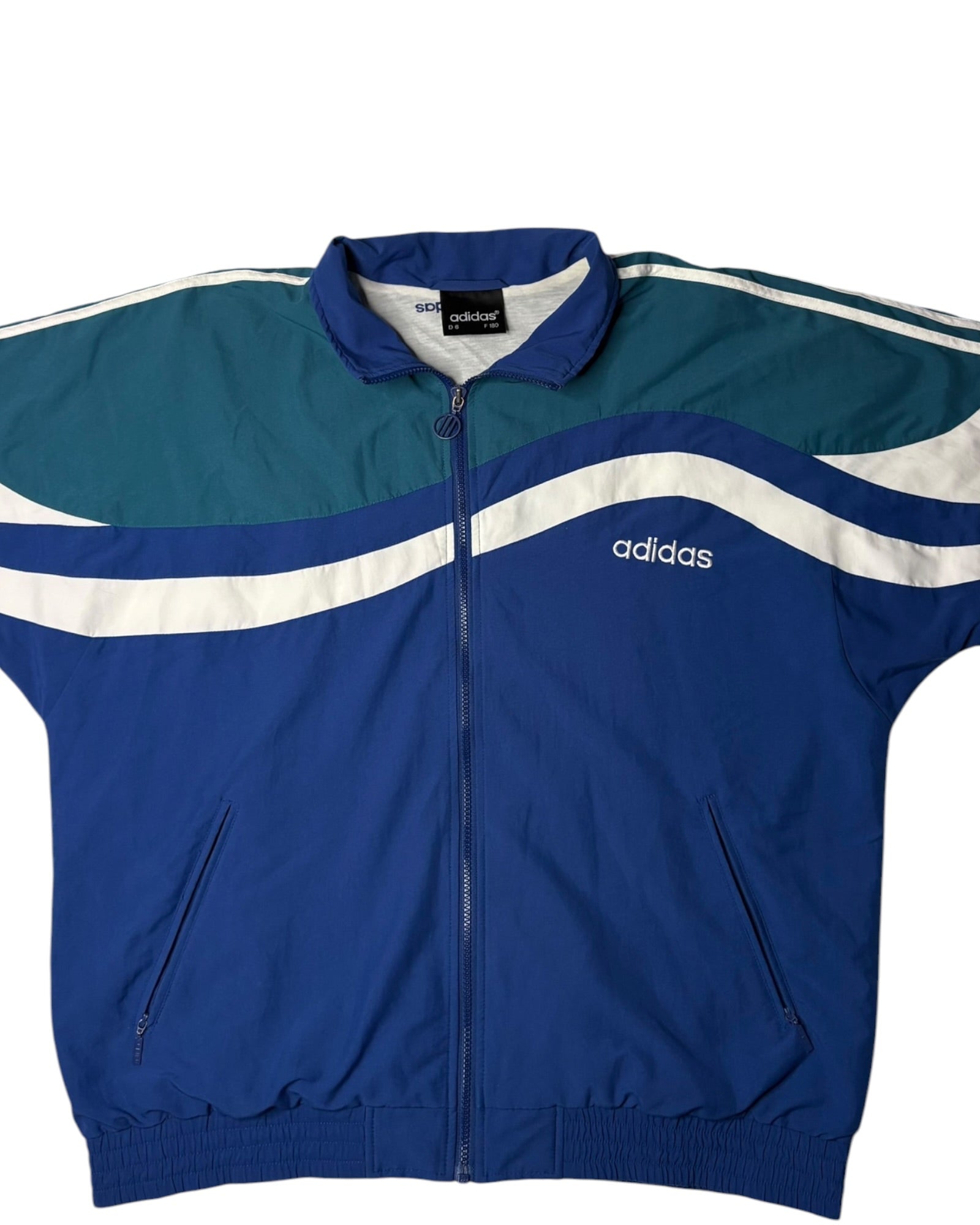 Vintage Late 80s Adidas Track Jacket | Navy / Petrol / White | Size D6 / L