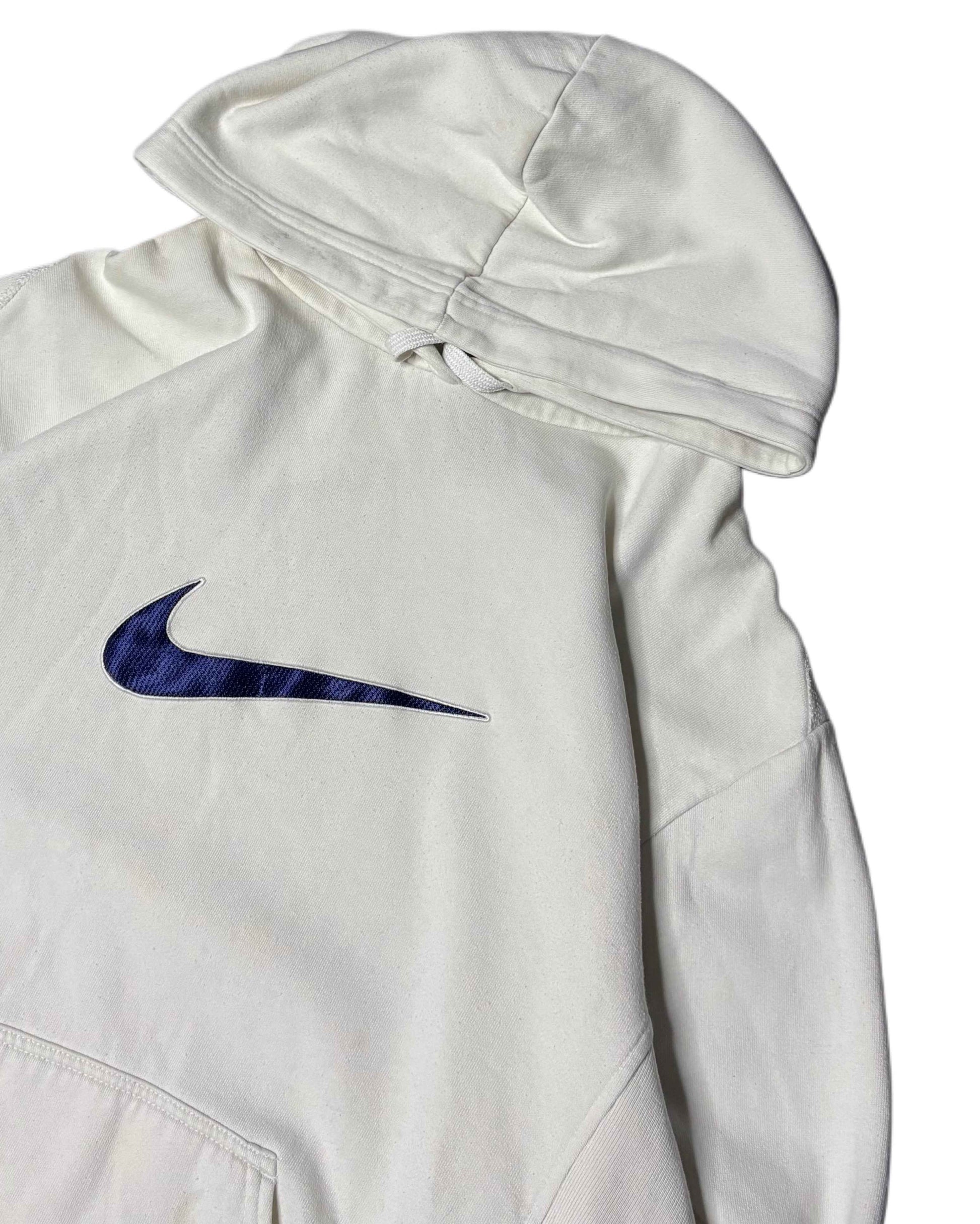 Vintage Nike Center Swoosh Hoodie White (L) - Gods Thrift Athens