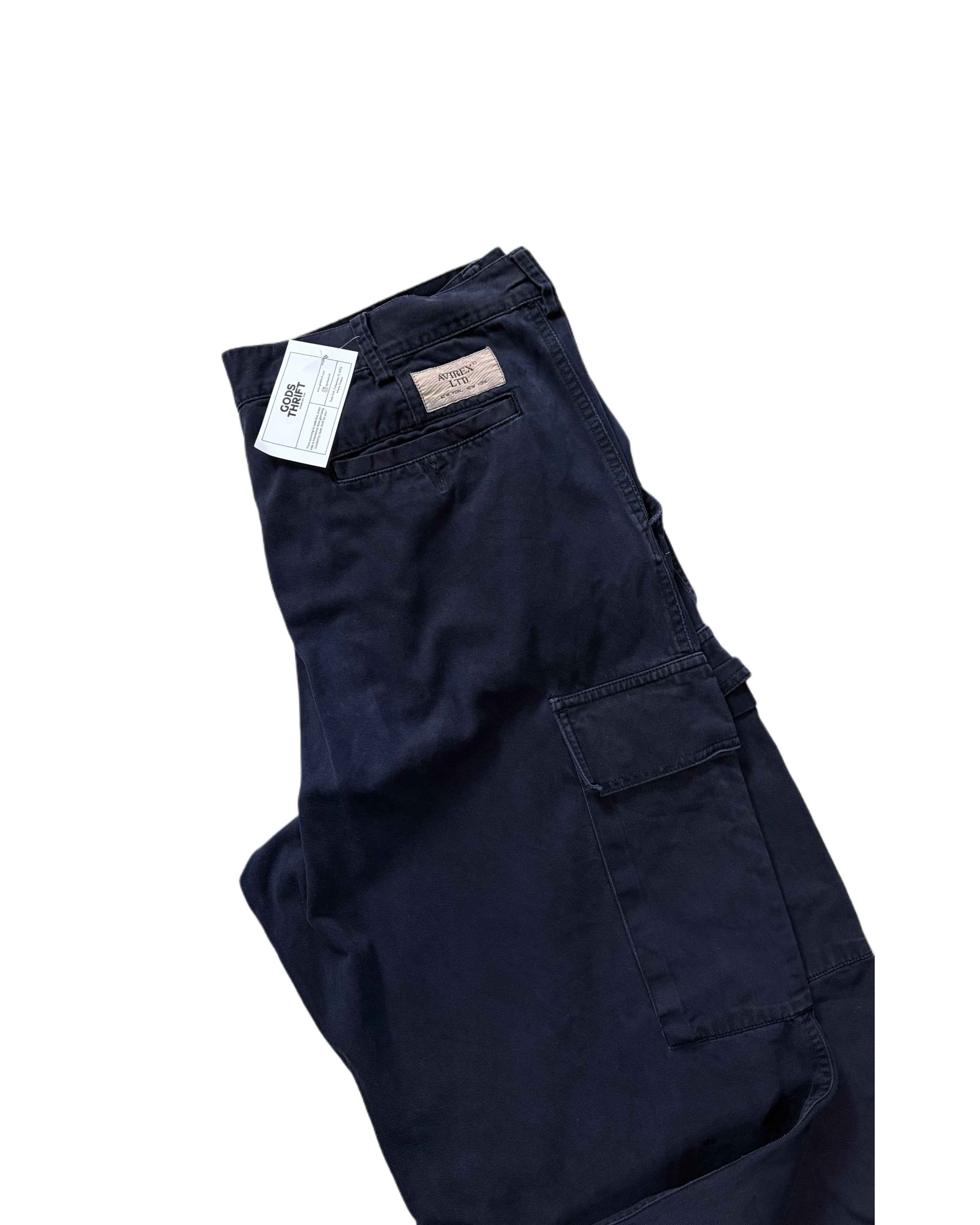 Vintage Avirex Buggy Cargo Pants Navy Blue (W36) - Gods Thrift Athens