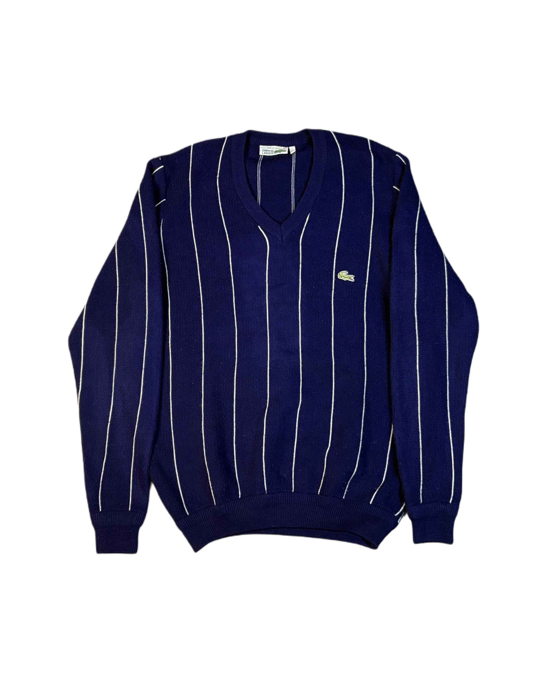 Vintage Lacoste V-neck Wool Sweater Navy Blue (XL) - Gods Thrift Athens