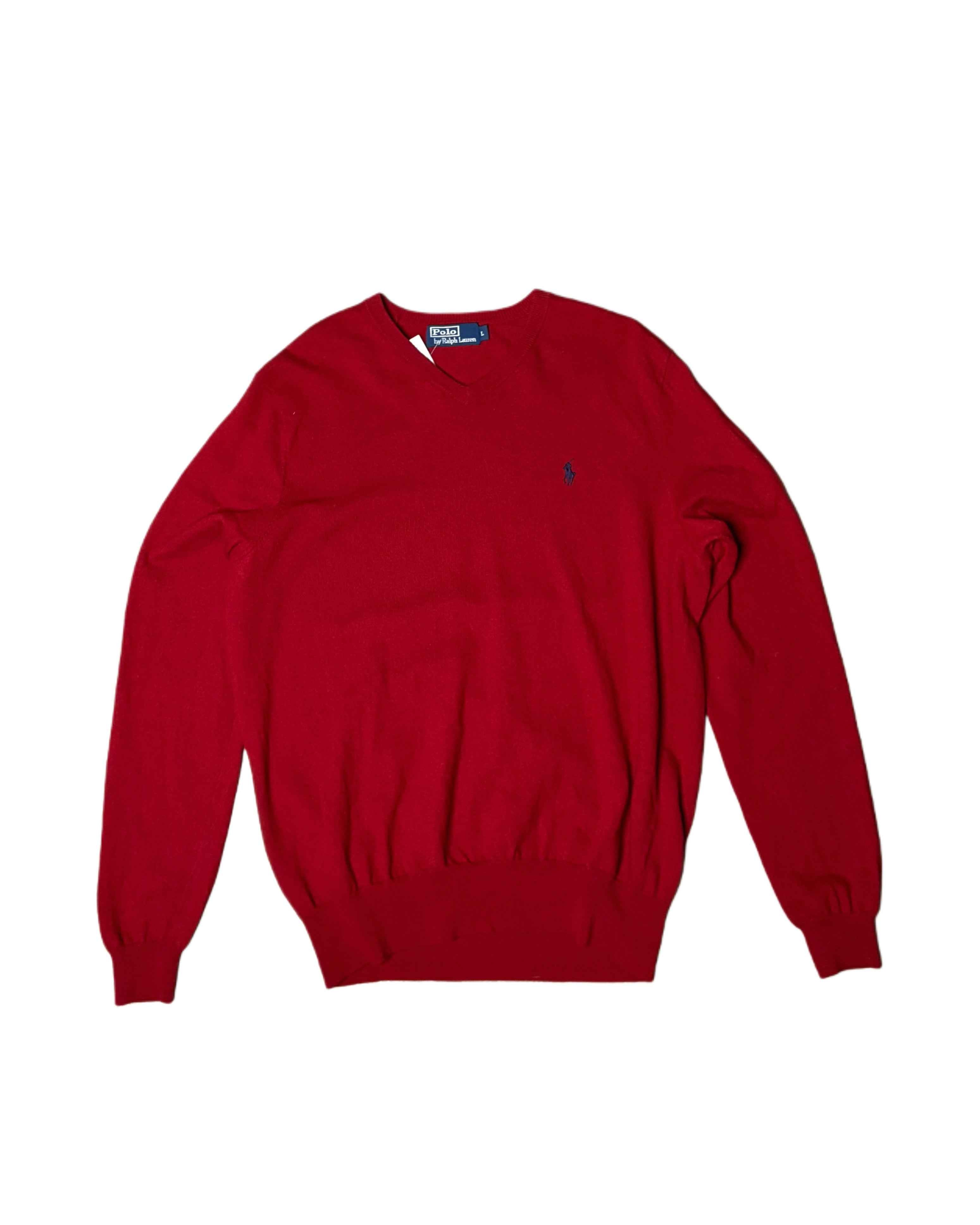 Vintage Polo Ralph Lauren V-neck Knit Sweater Deep Red (L) - Gods Thrift Athens
