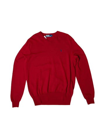 Vintage Polo Ralph Lauren V-neck Knit Sweater Deep Red (L) - Gods Thrift Athens