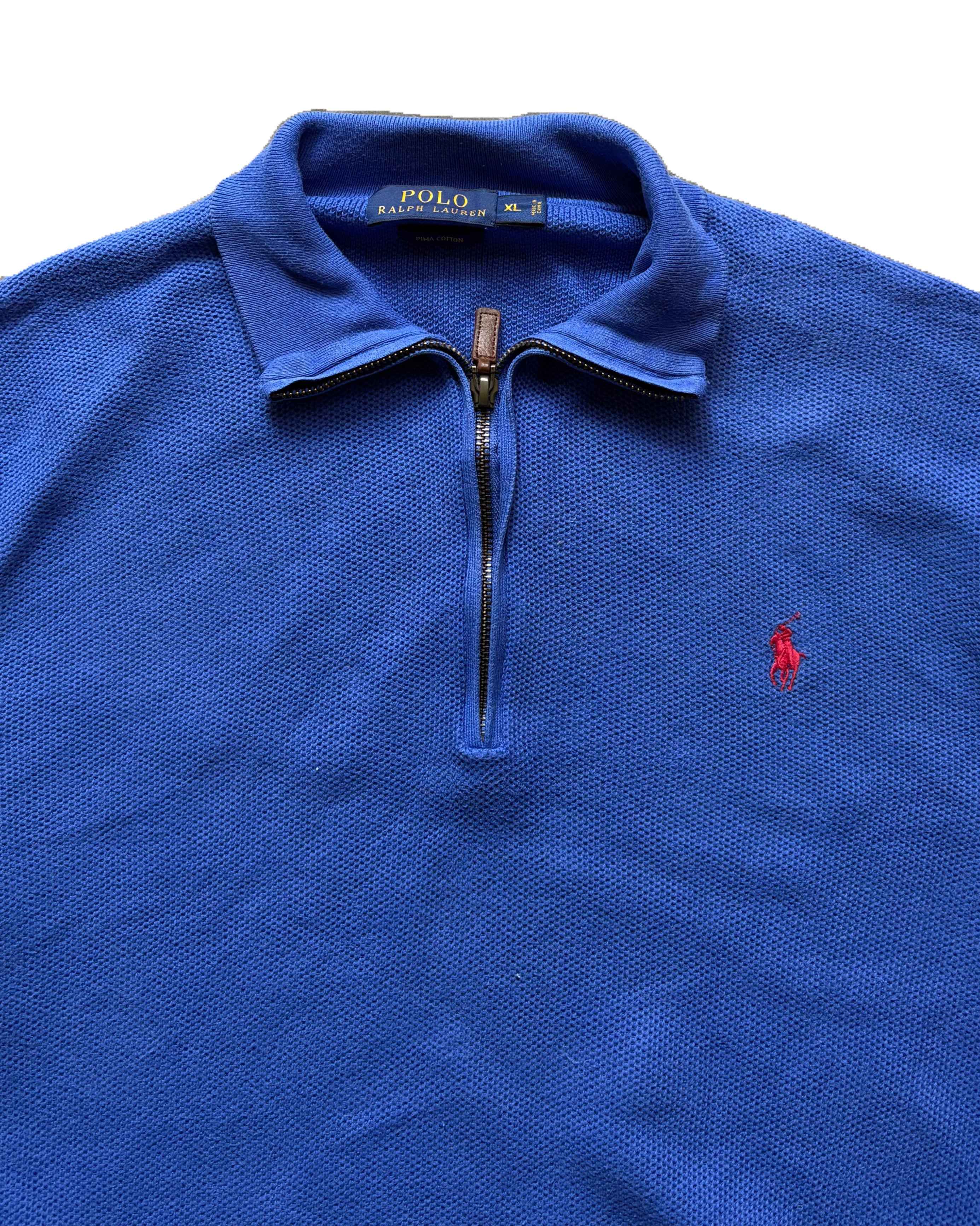 Polo Ralph Lauren 1/4 Zip Sweater Blue (XL) - Gods Thrift Athens