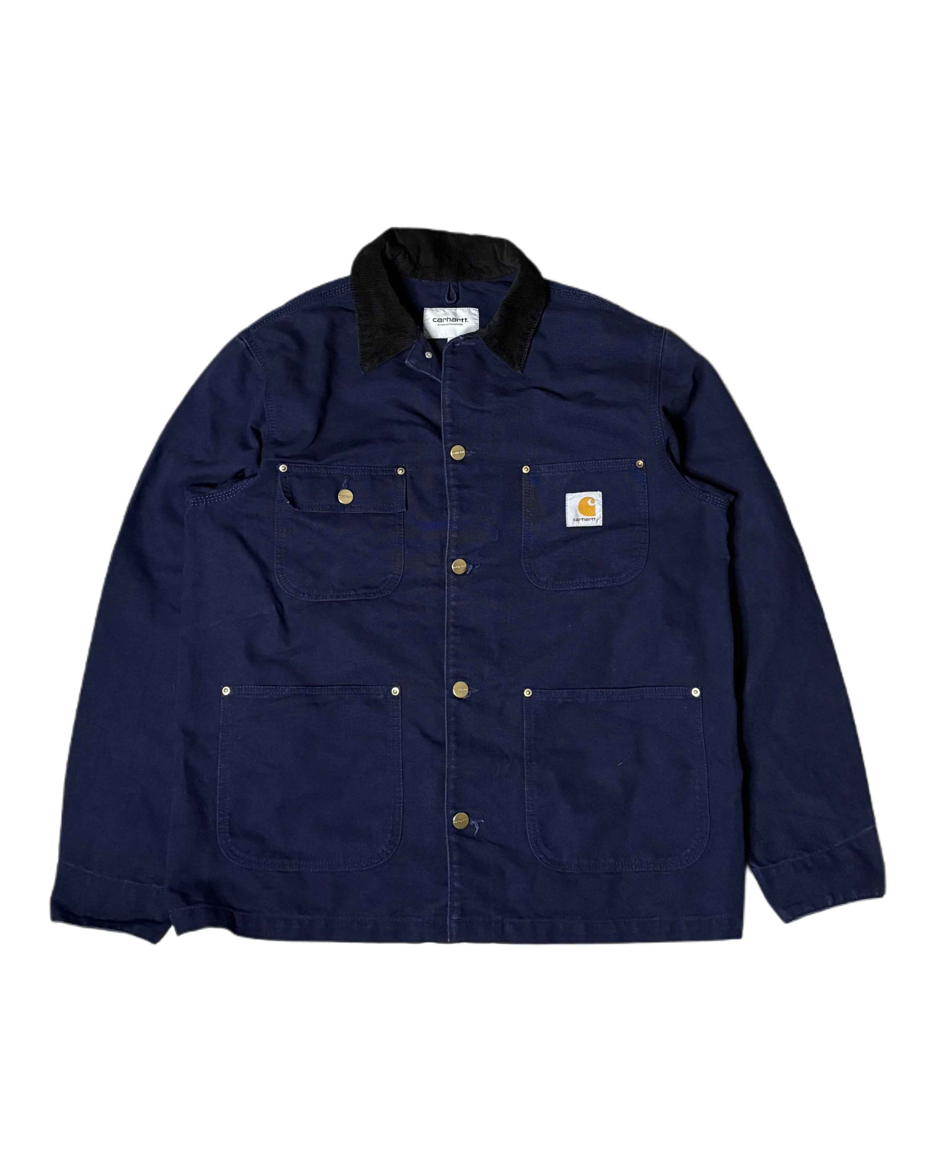 Carhartt Button Up Jacket Navy Blue (M) - Gods Thrift Athens