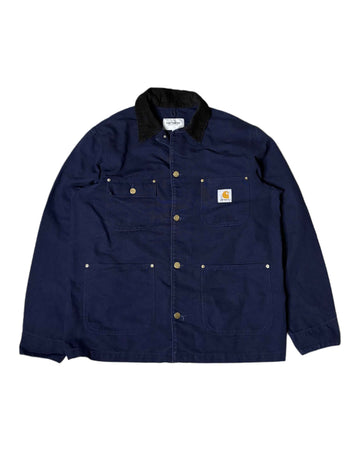 Carhartt Button Up Jacket Navy Blue (M) - Gods Thrift Athens