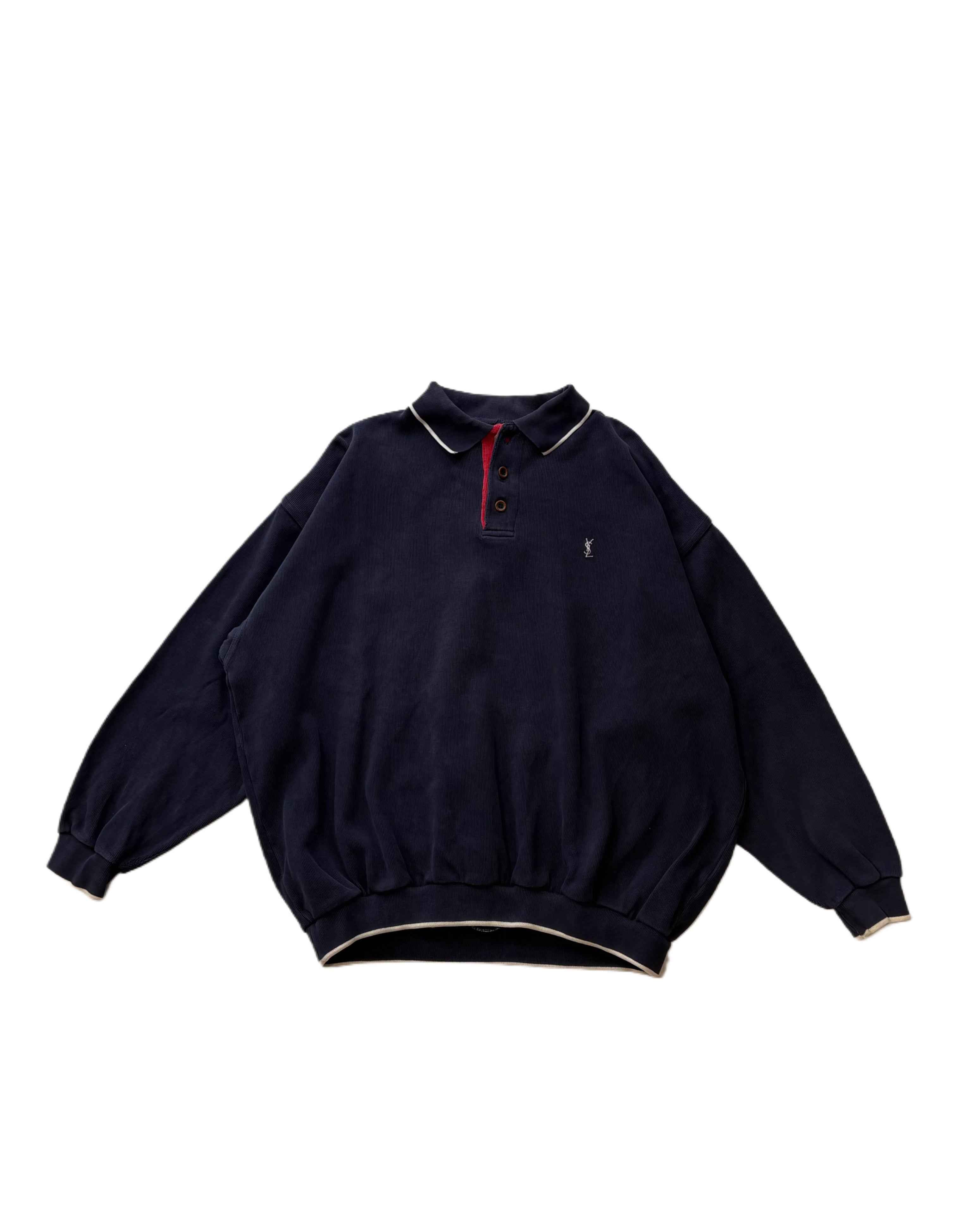 Yves Saint Laurent 1/4 Zip Sweater Navy Blue (XL) - Gods Thrift Athens