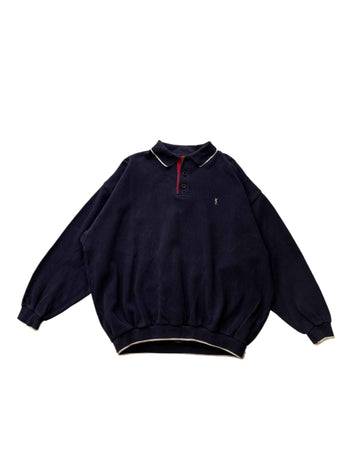Yves Saint Laurent 1/4 Zip Sweater Navy Blue (XL) - Gods Thrift Athens