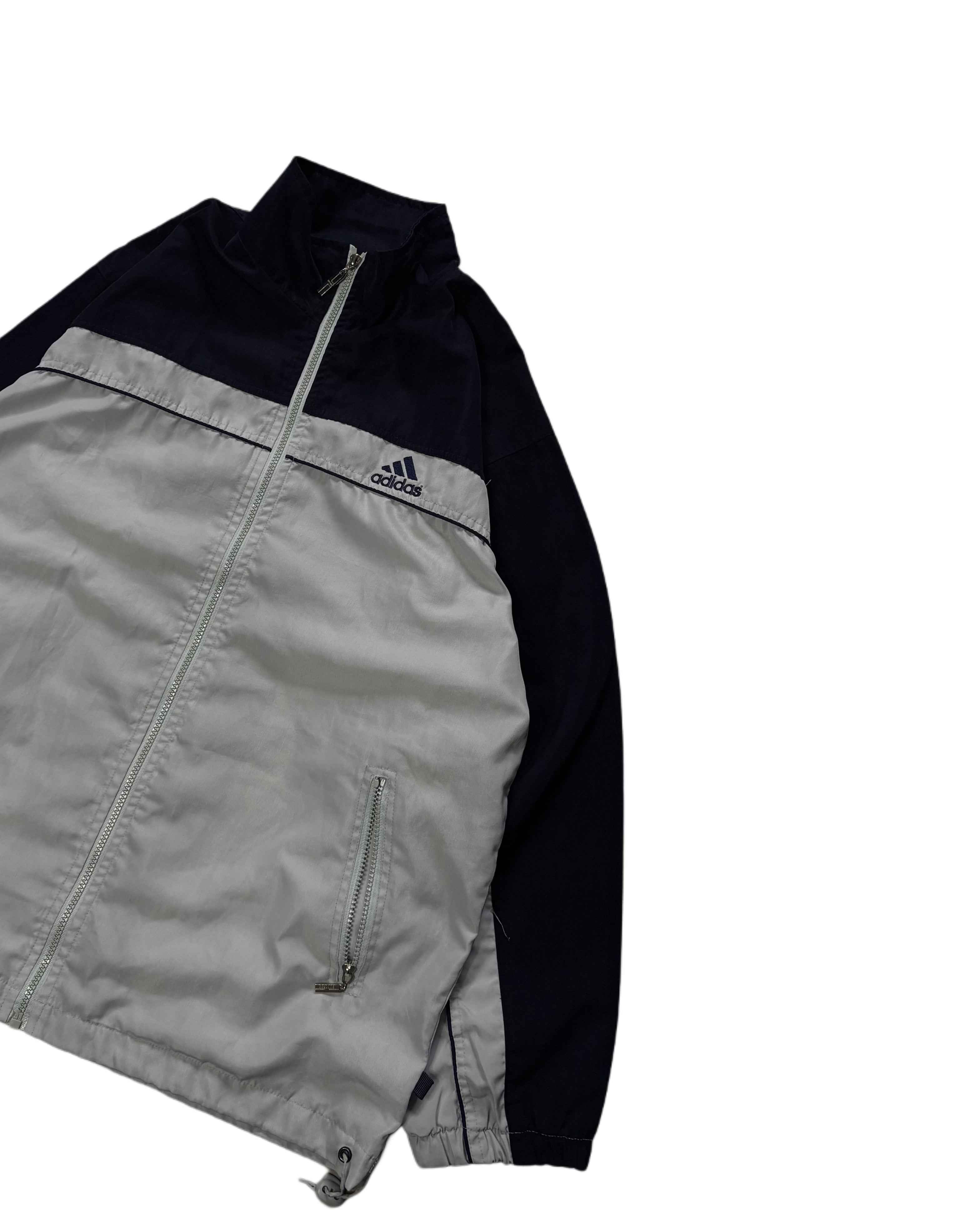 Vintage Adidas Windbreaker Jacket Grey - Black (M) - Gods Thrift Athens