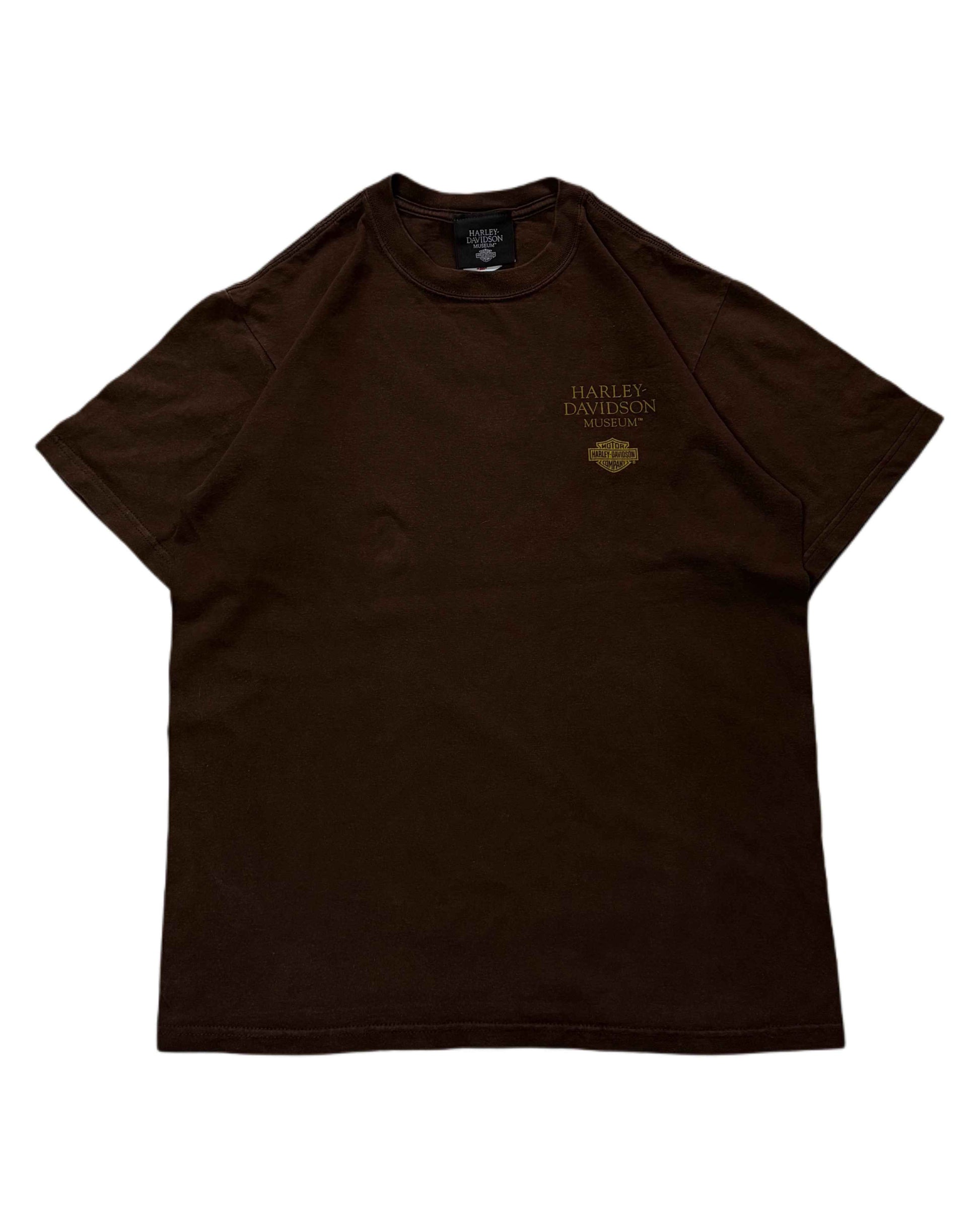 Vintage Harley Davidson Museum T-shirt Brown (L) - Gods Thrift Athens