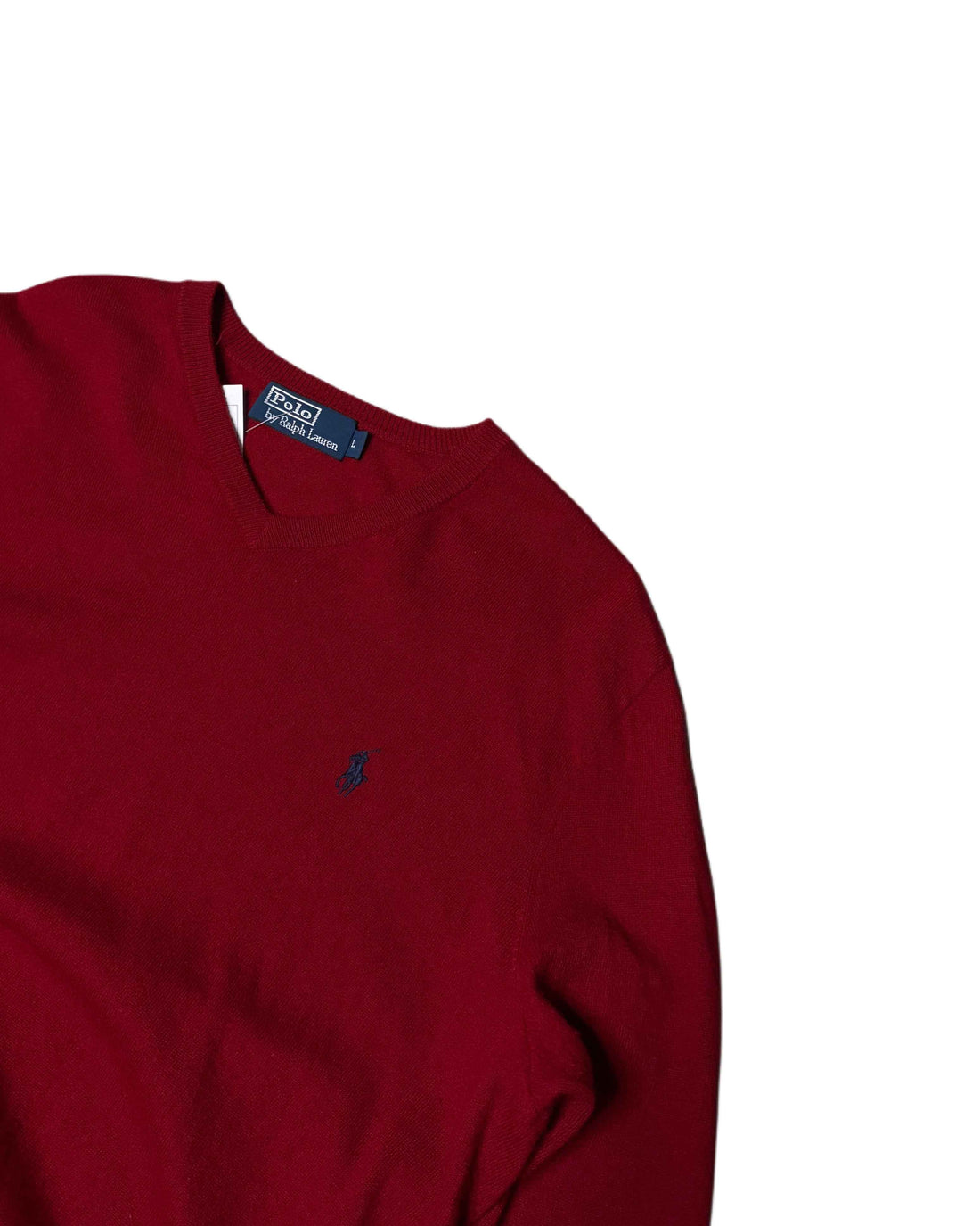 Vintage Polo Ralph Lauren V-neck Knit Sweater Deep Red (L) - Gods Thrift Athens