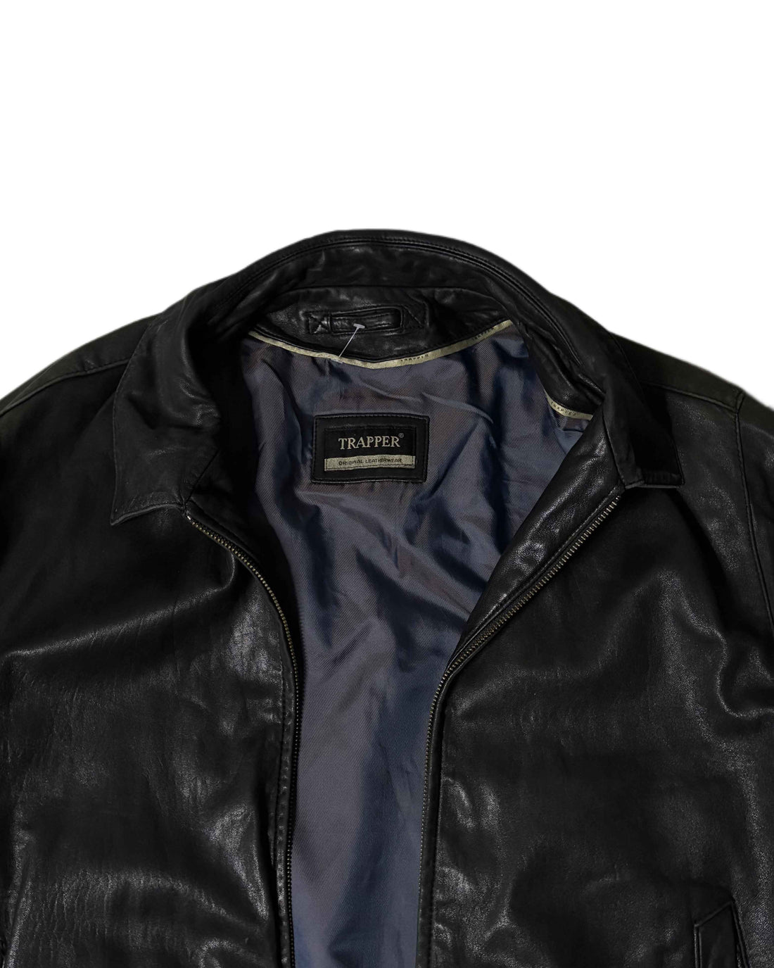 Vintage Trapper Leather Coat Black (L) - Gods Thrift Athens