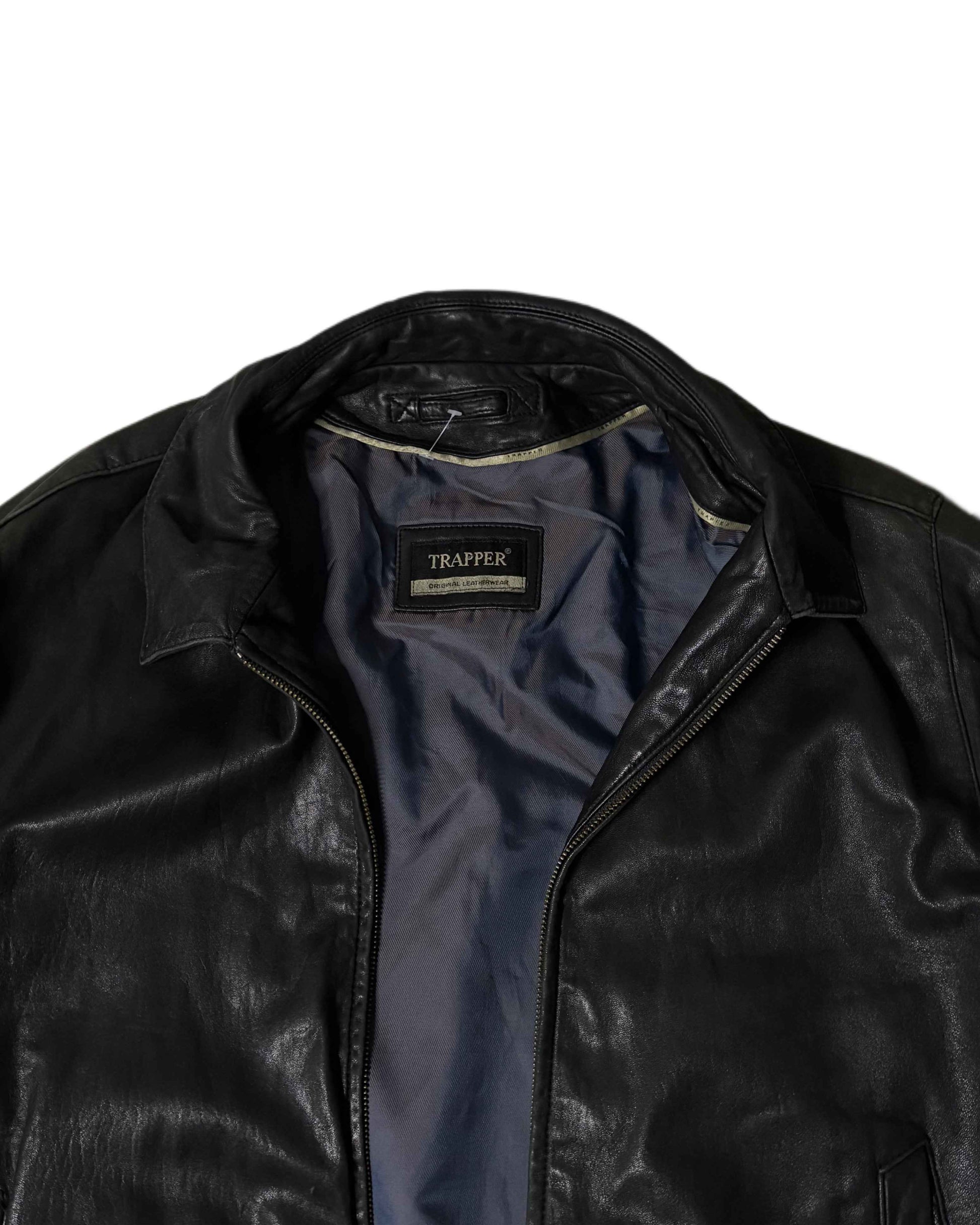 Vintage Trapper Leather Coat Black (L)