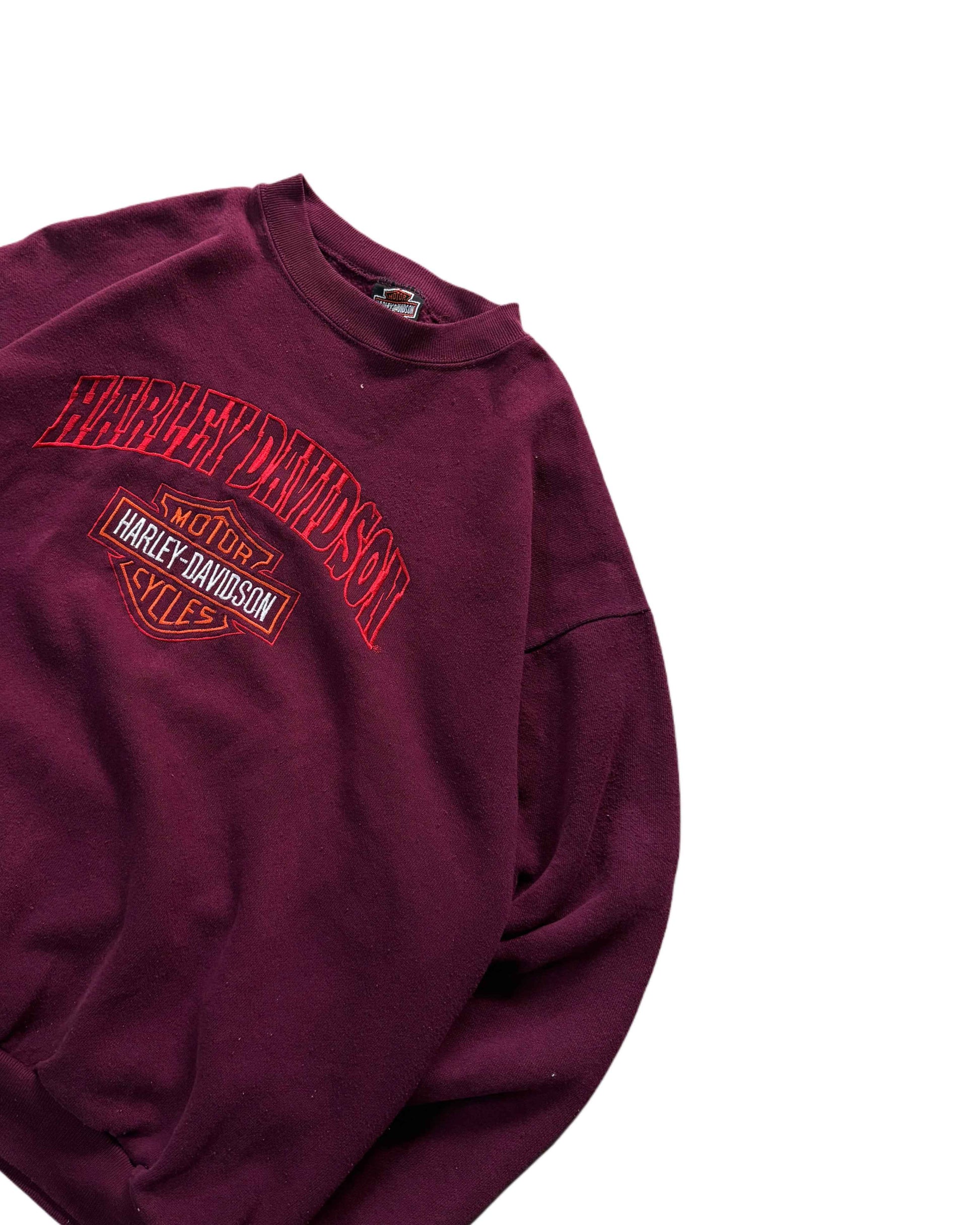 Vintage Harley Davidson Crewneck Burgudy (M) - Gods Thrift Athens