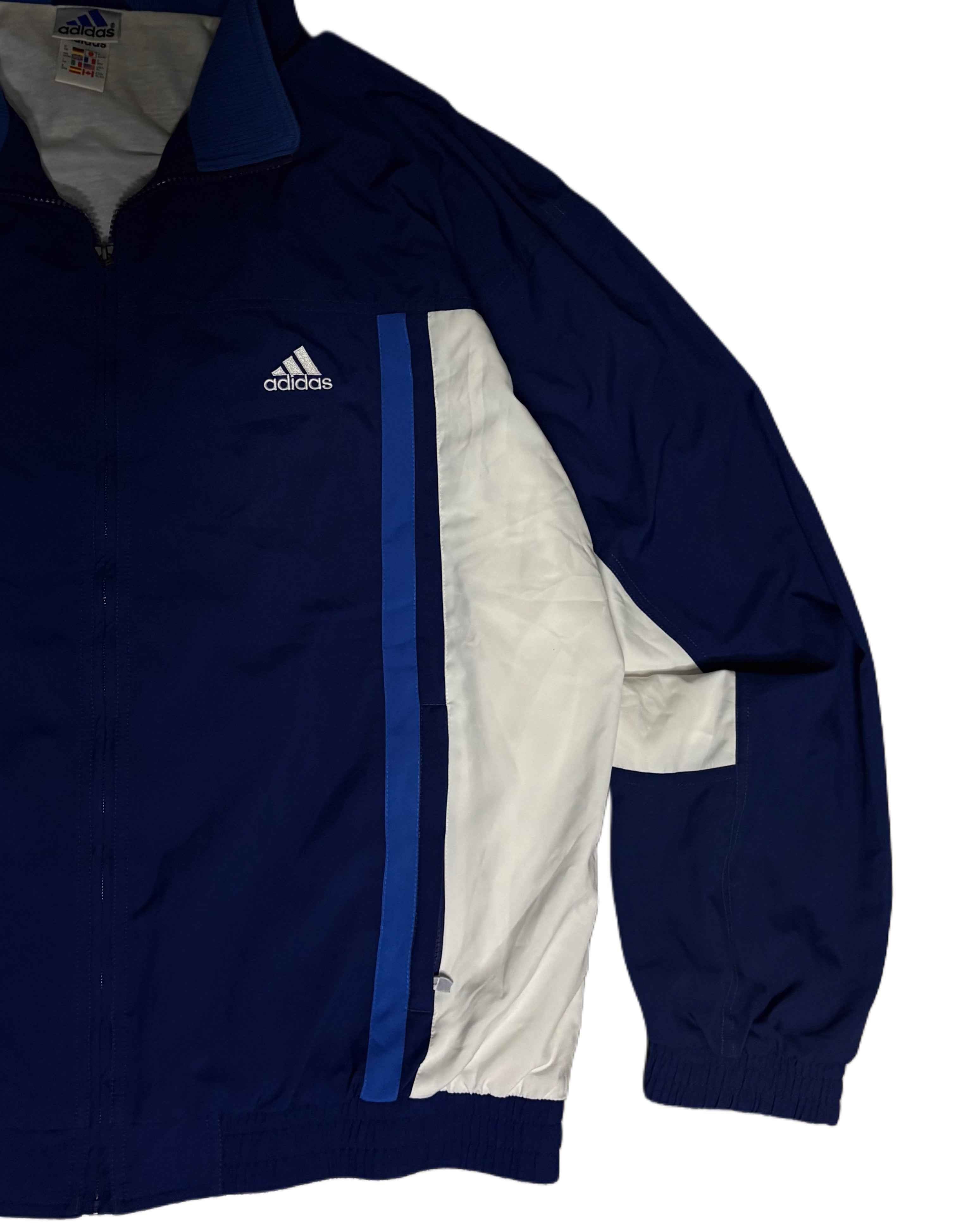Vintage Adidas Sports Jacket Navy Blue (XL) - Gods Thrift Athens