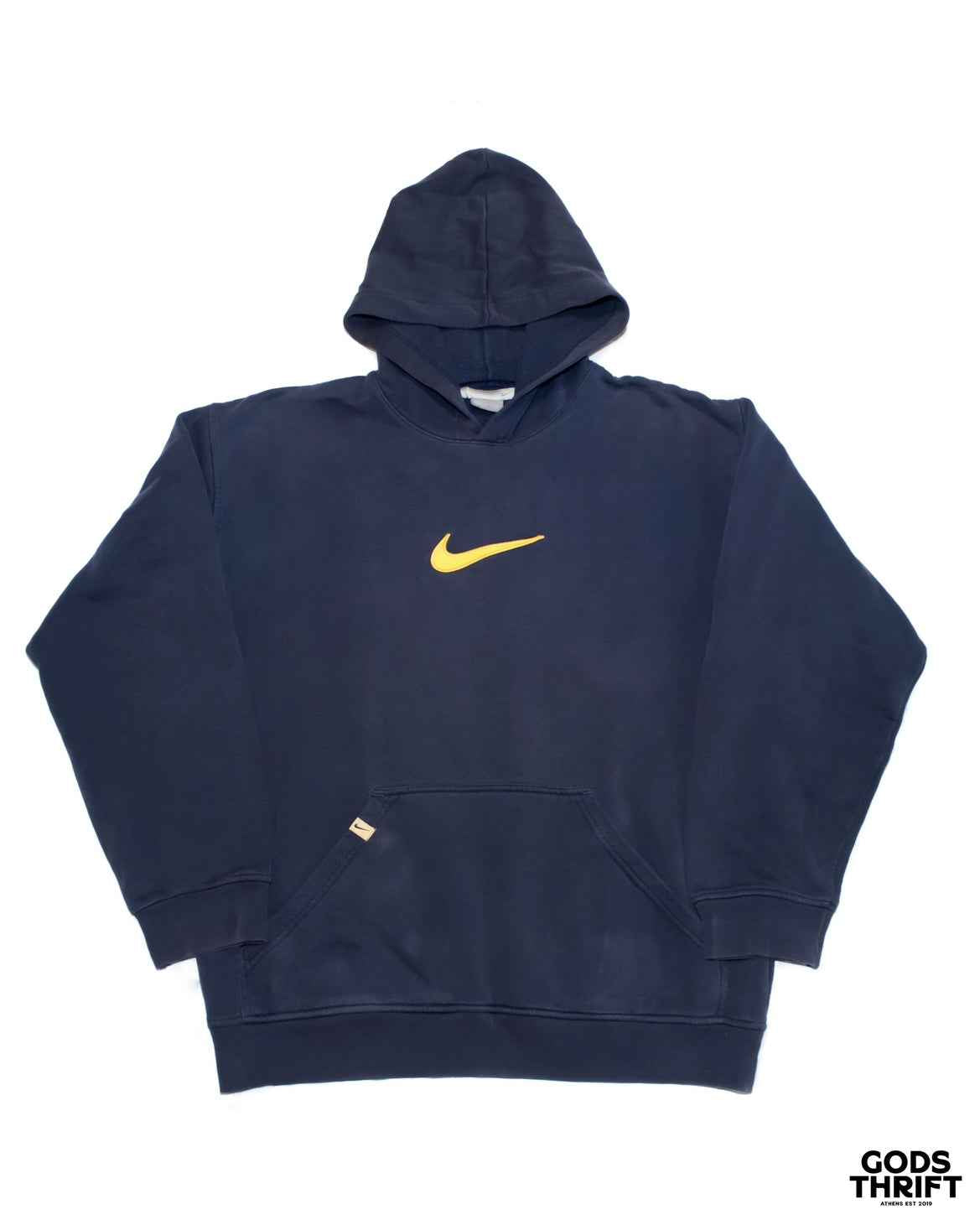Nike navy center swoosh hoodie (L) - Gods Thrift Athens