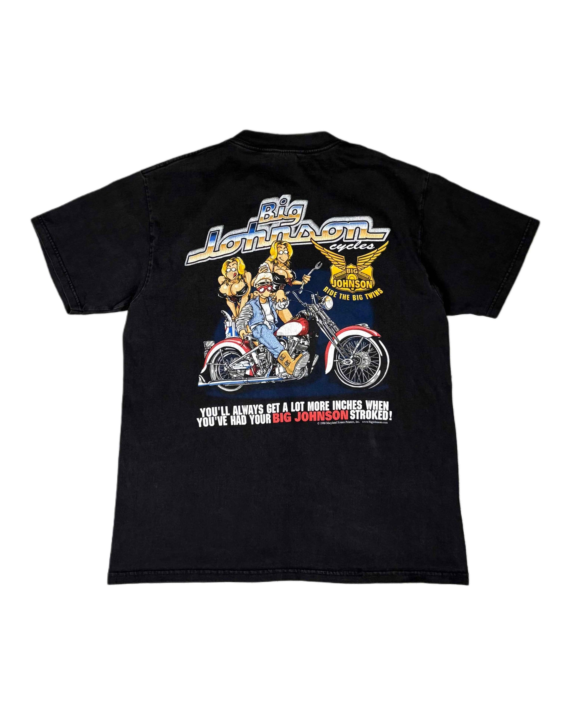 Vintage 1998 "Big Johnson" T-shirt Black (L) - Gods Thrift Athens