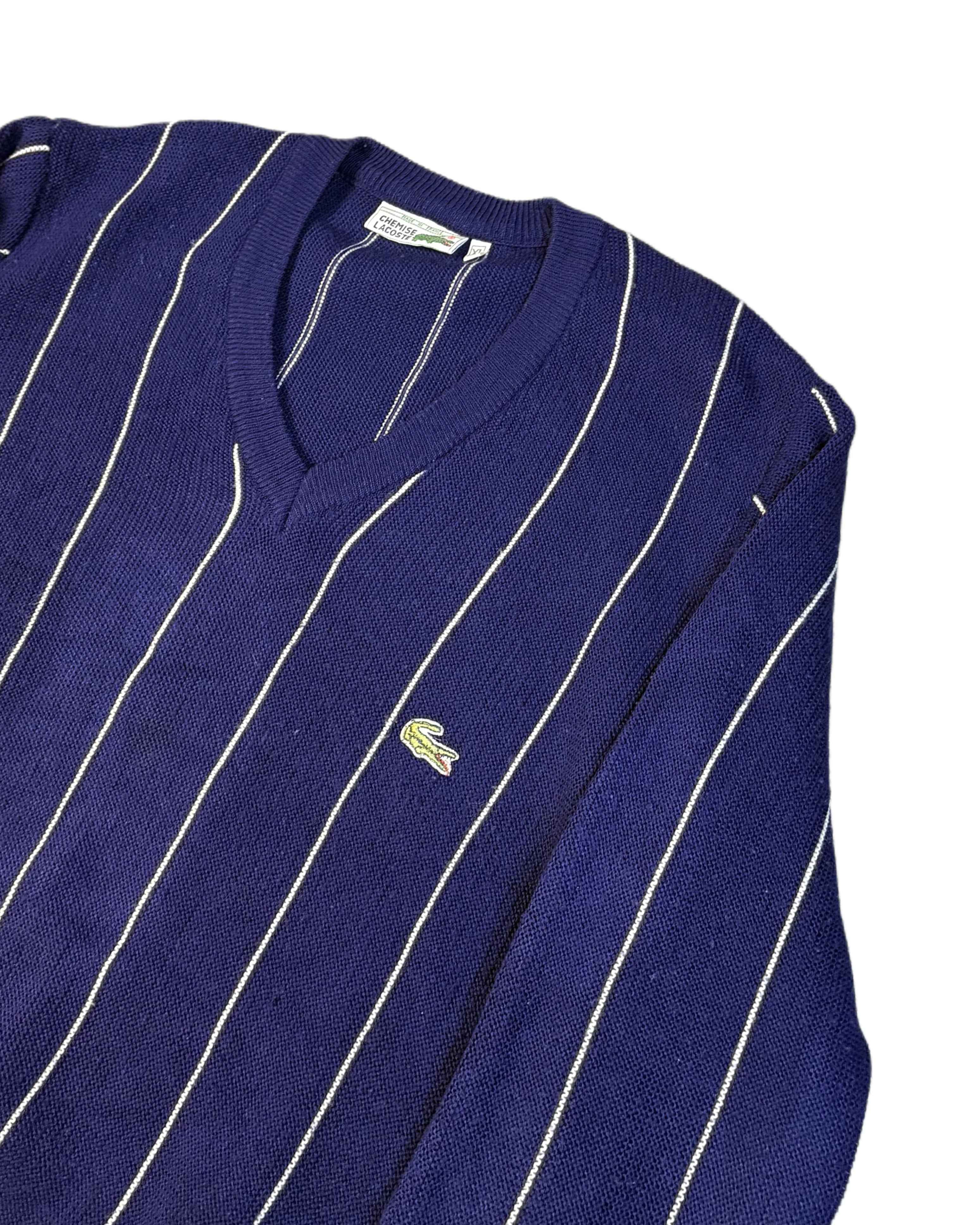 Vintage Lacoste V-neck Wool Sweater Navy Blue (XL) - Gods Thrift Athens
