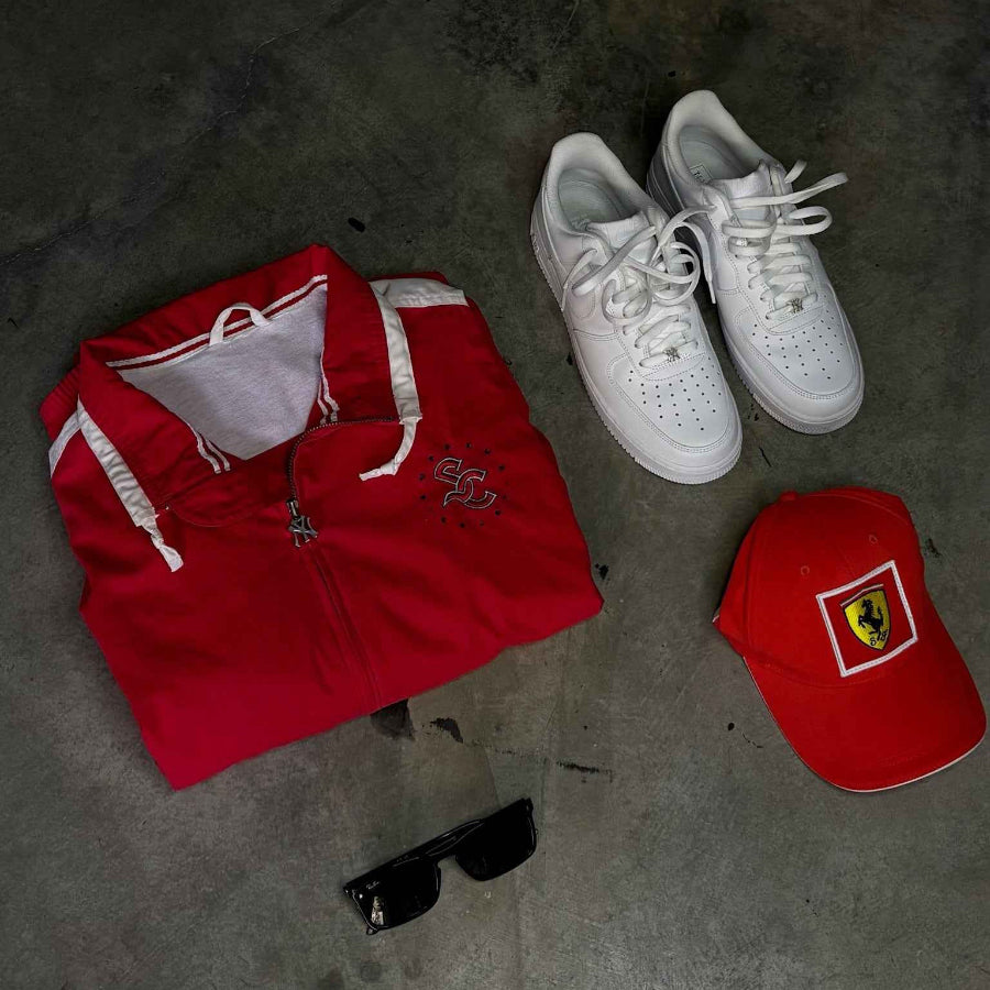 Gods Thrift x Yours Truly Nike Supreme Court Jacket – Custom 18g Silver Zip-Up Red (L) - Gods Thrift Athens