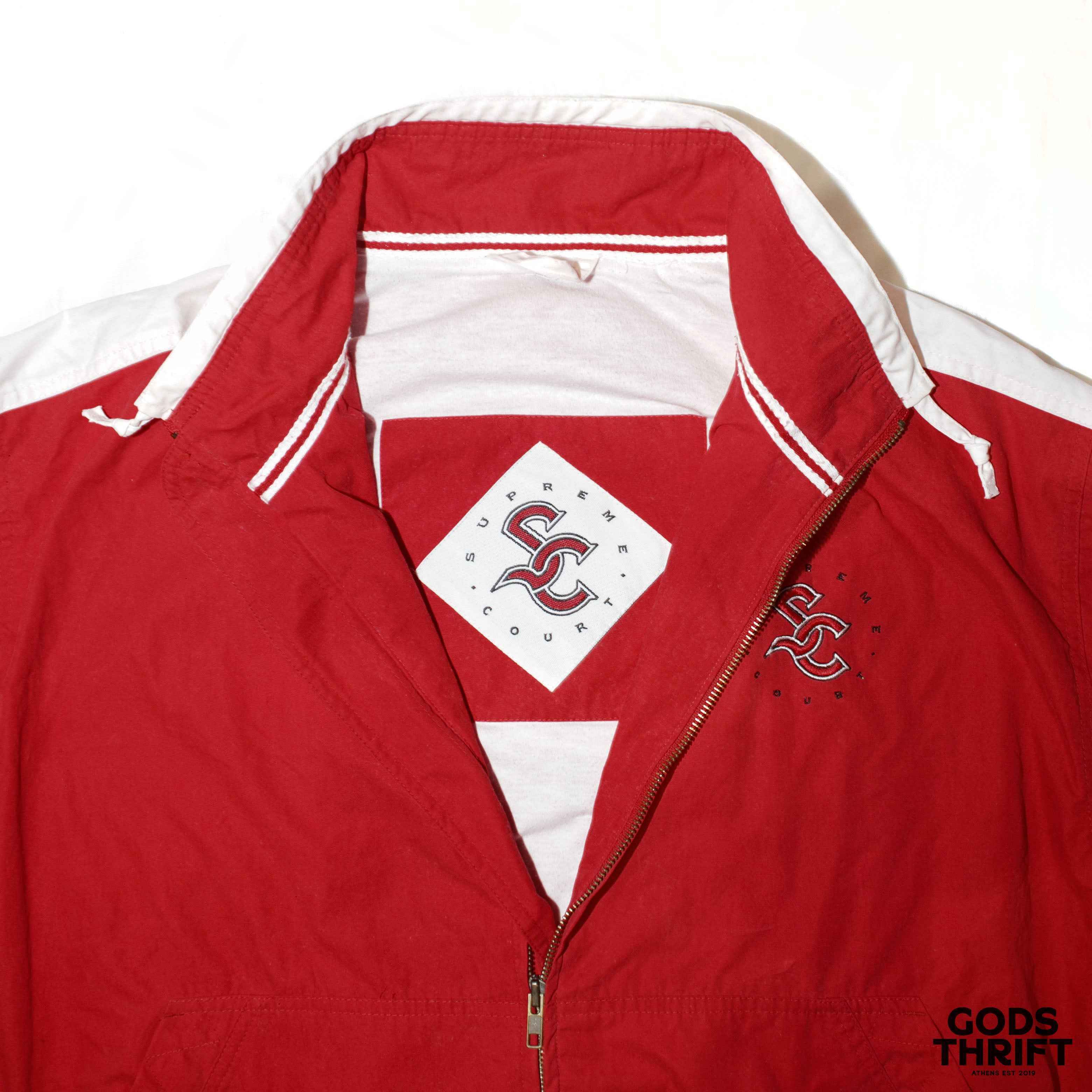 Gods Thrift x Yours Truly Nike Supreme Court Jacket – Custom 18g Silver Zip-Up Red (L) - Gods Thrift Athens