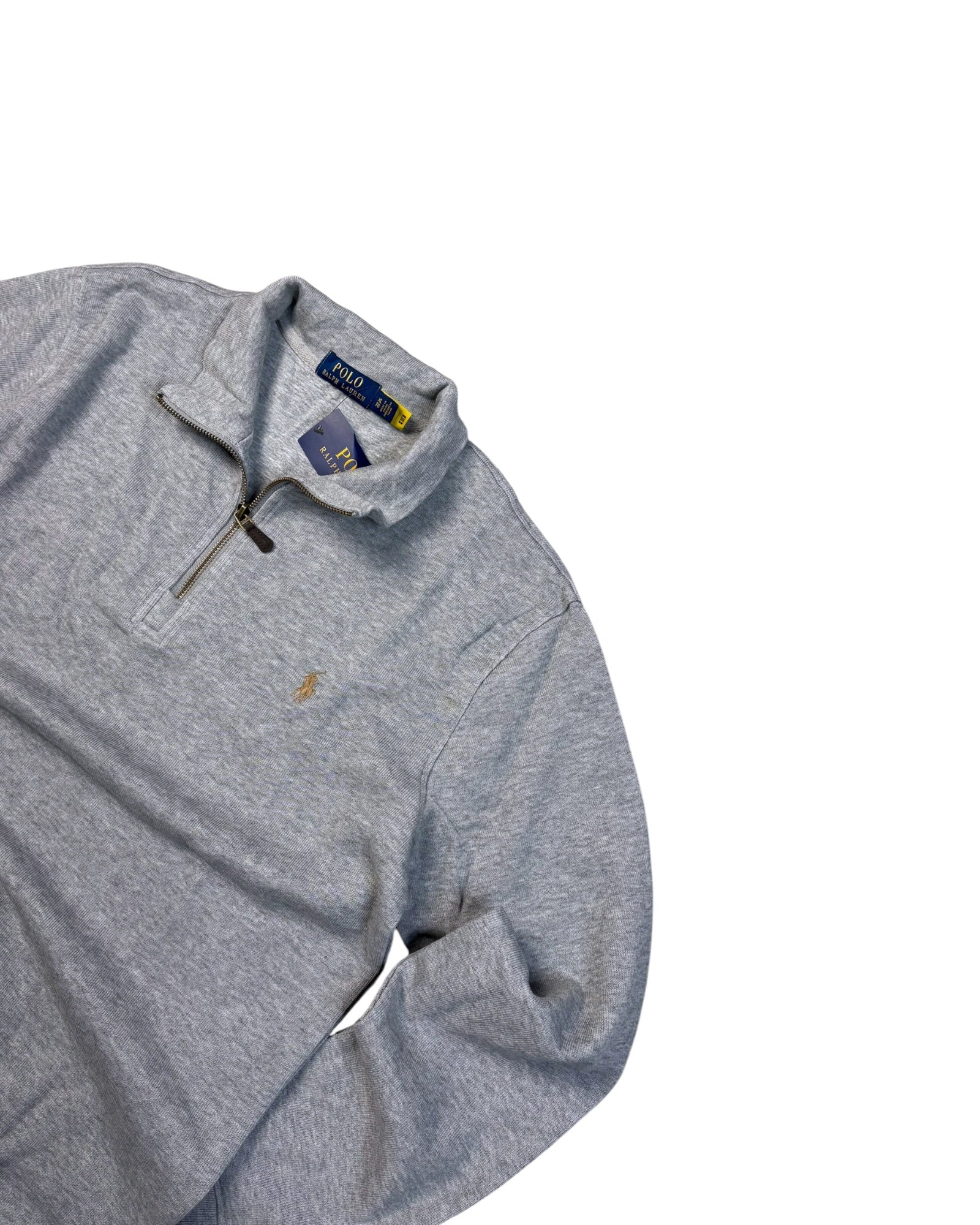 Suéter Polo Ralph Lauren sin usar (deadstock) con cremallera de un cuarto | Gris | Talla XL