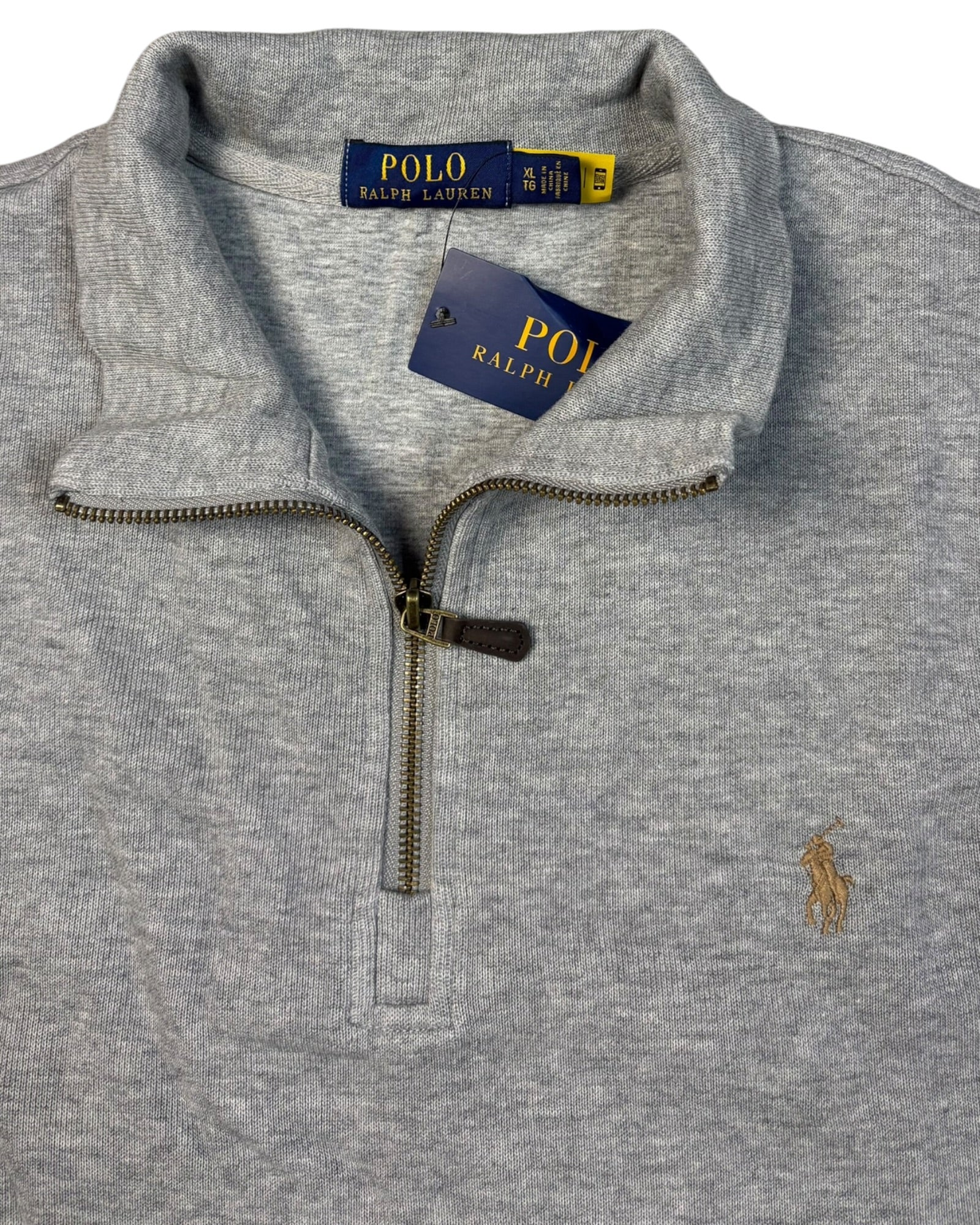 Suéter Polo Ralph Lauren sin usar (deadstock) con cremallera de un cuarto | Gris | Talla XL