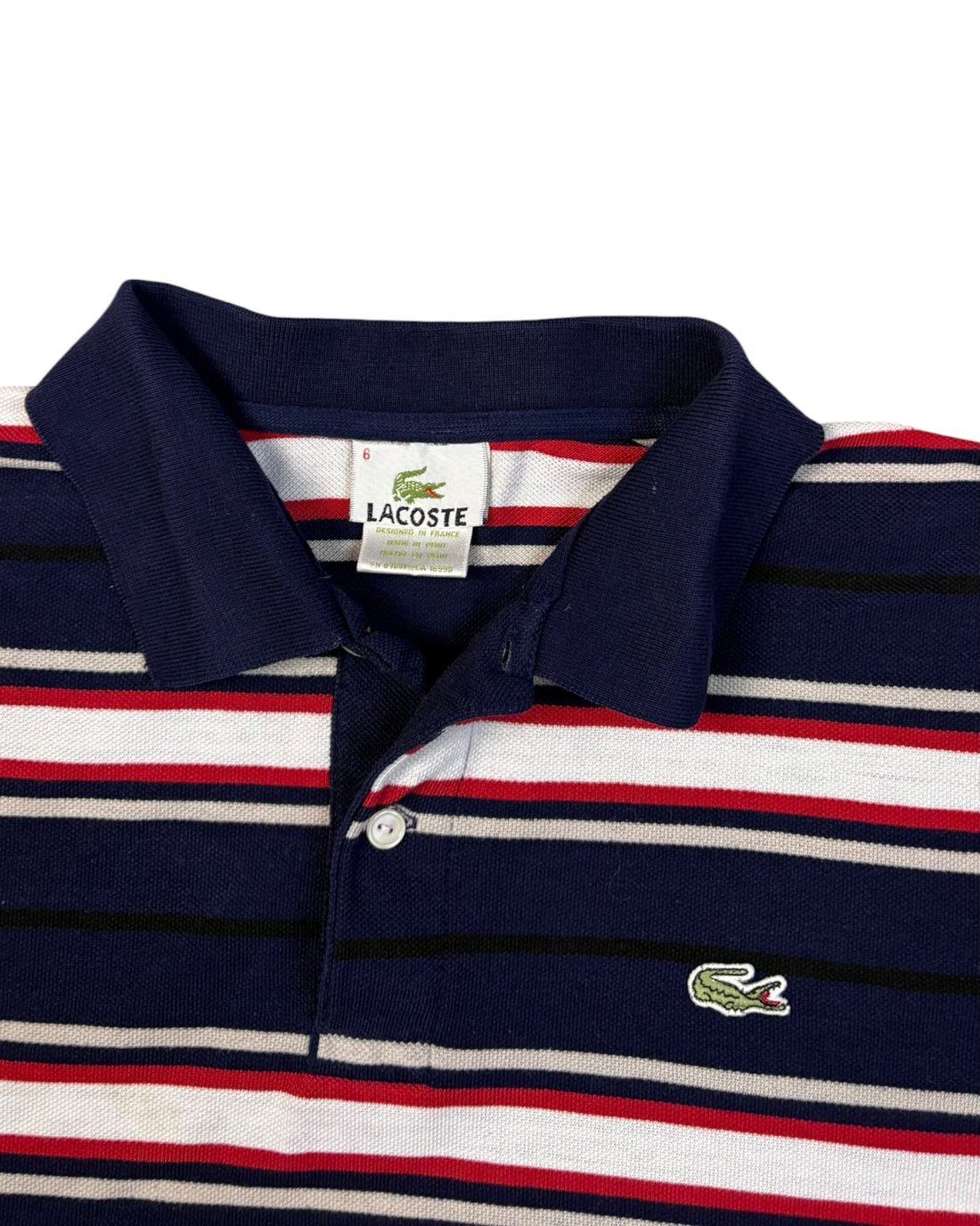 Lacoste Striped Polo T-shirt Made In France | Navy Blue | Size XL (6)