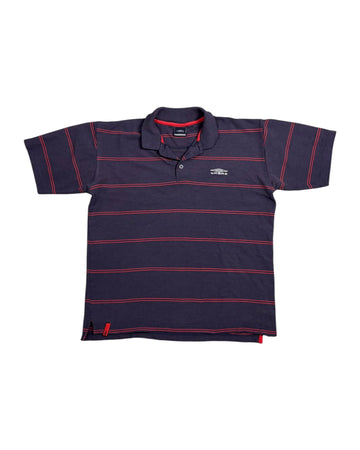 Vintage Umbro Polo T-shirt | Navy Blue Striped | Size