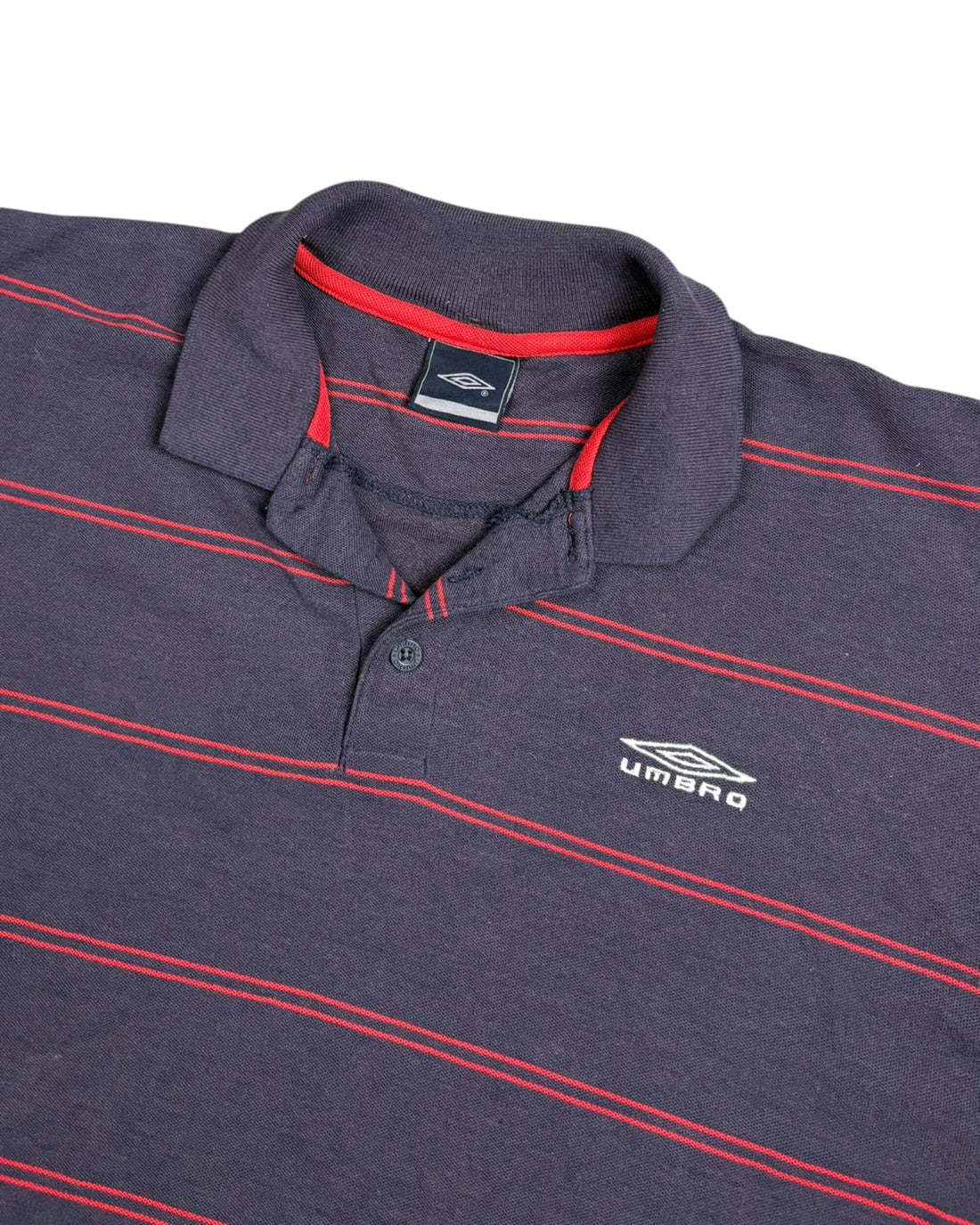 Vintage Umbro Polo T-shirt | Navy Blue Striped | Size