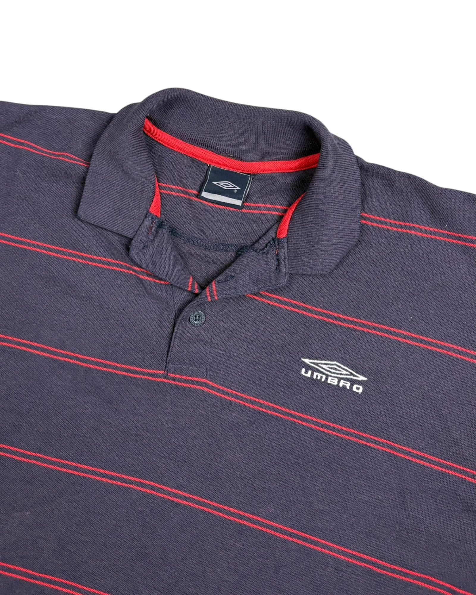 Vintage Umbro Polo T-shirt | Navy Blue Striped | Size
