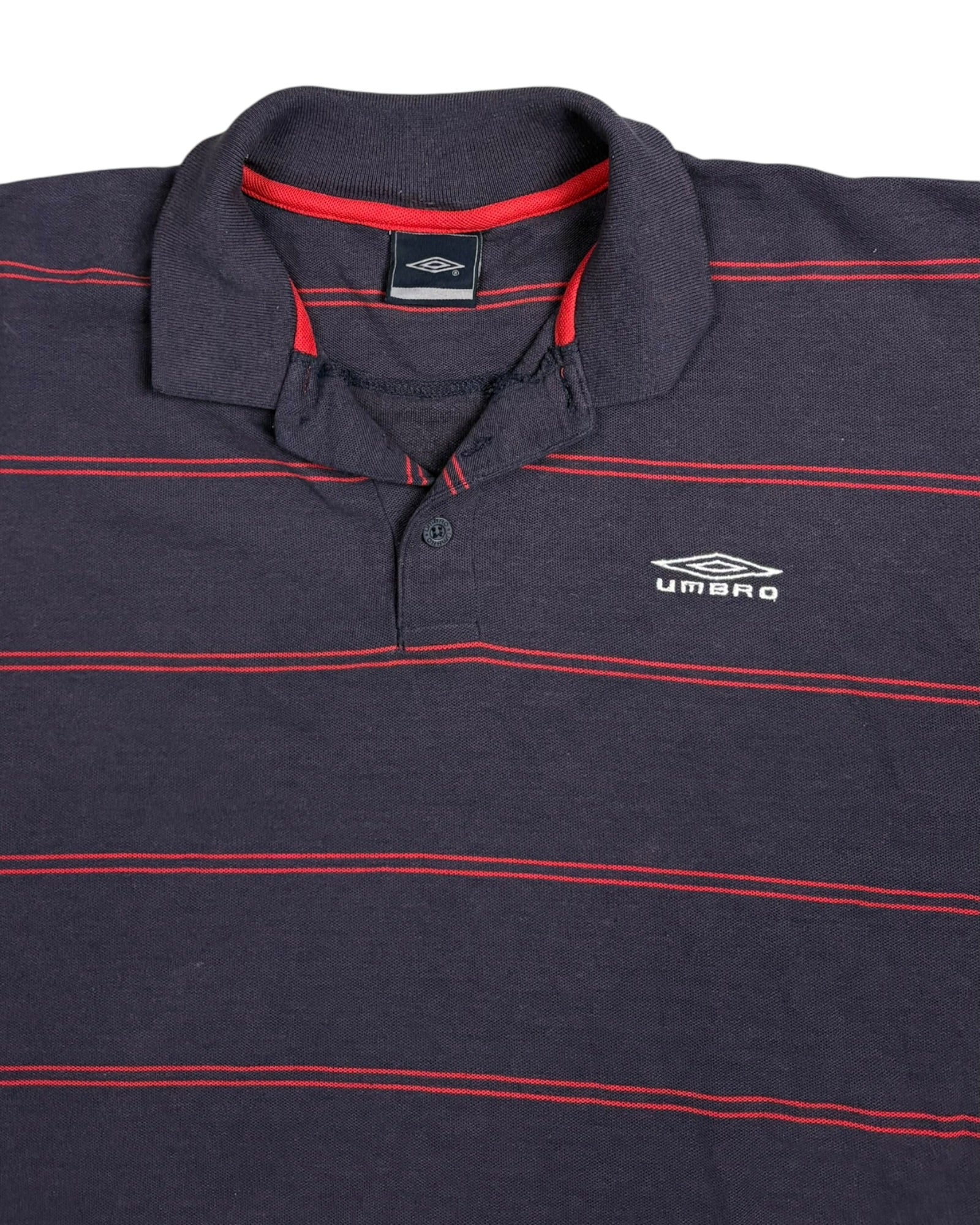 Vintage Umbro Polo T-shirt | Navy Blue Striped | Size