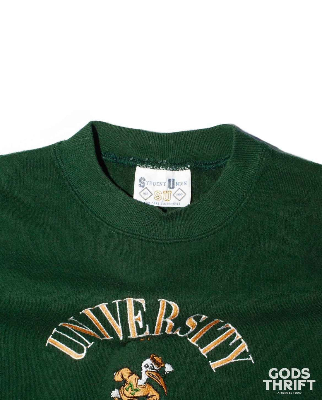 University of Miami  Vintage Crewneck Green (M) - Gods Thrift Athens