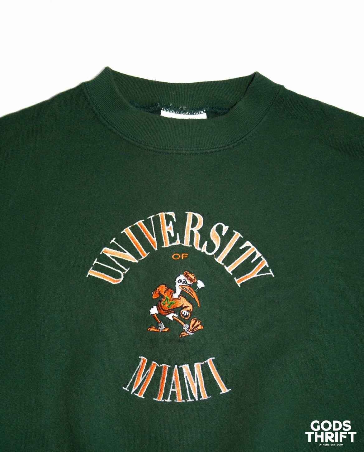 University of Miami  Vintage Crewneck Green (M) - Gods Thrift Athens