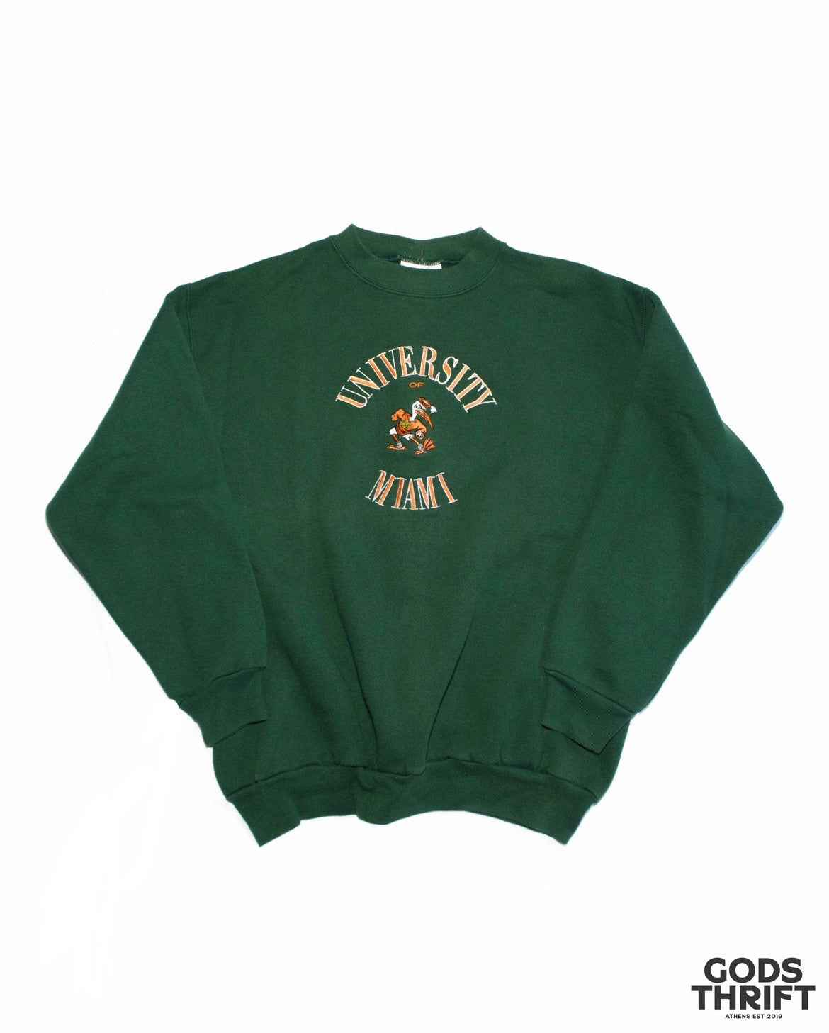 University of Miami  Vintage Crewneck Green (M) - Gods Thrift Athens