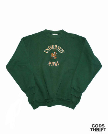 University of Miami  Vintage Crewneck Green (M) - Gods Thrift Athens