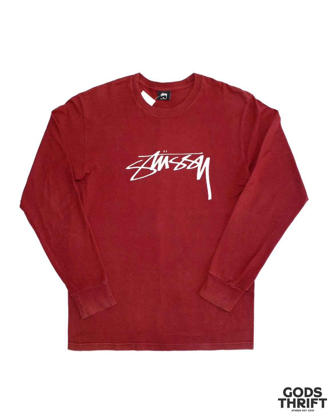 Stussy Long Sleeve T-shirt Burgundy (M) - Gods Thrift Athens
